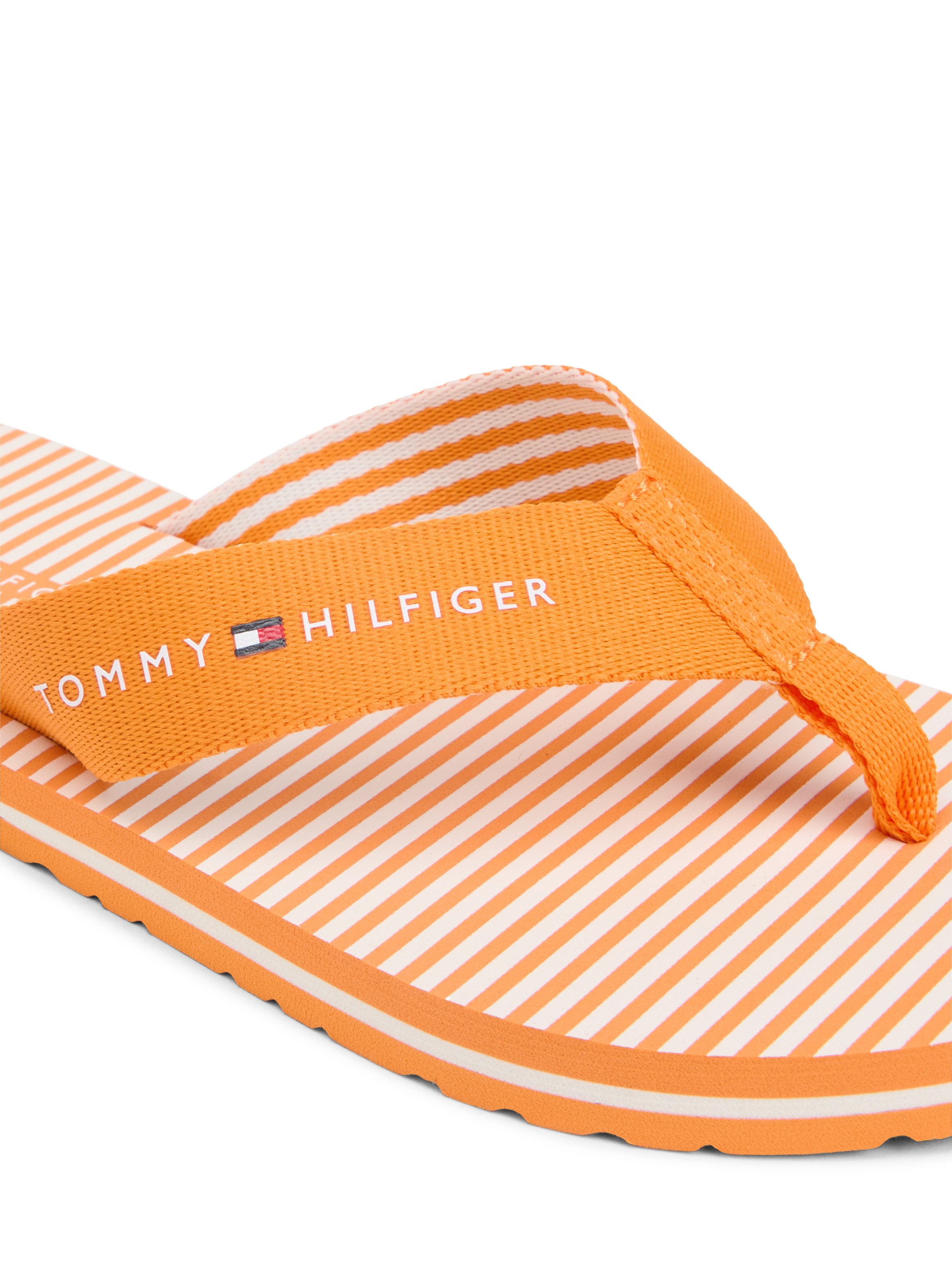 Tommy Hilfiger TH ITHACA STRIPE SUMMER SANDAL Zehentrenner Sommerschuh, Pool Slide, Dianette, Flat mit Logo-Schriftzug