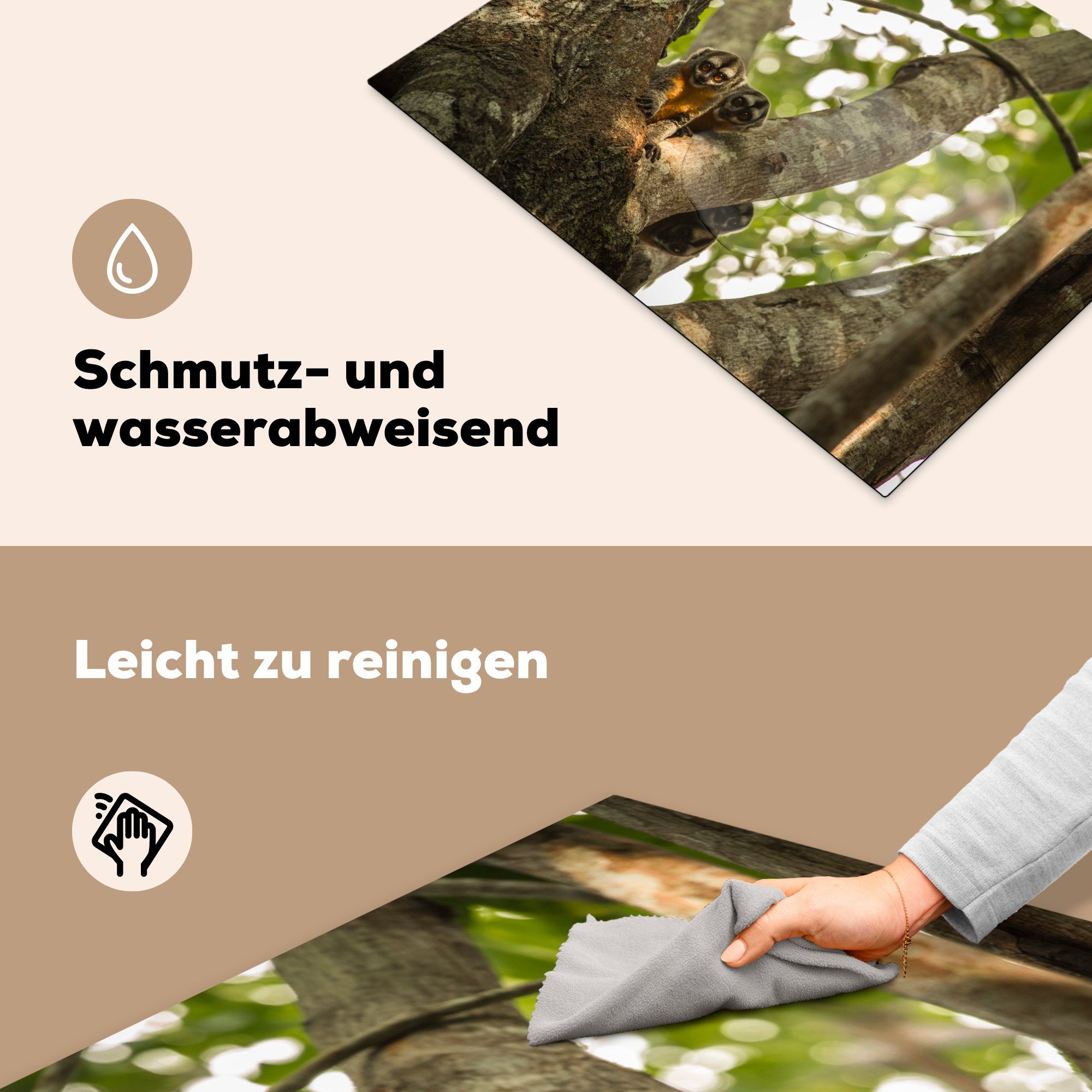 Tiere Kleine einem in Ceranfeldabdeckung (1 tlg), MuchoWow Vinyl, cm, Mobile 70x52 Baum, nutzbar, Arbeitsfläche Herdblende-/Abdeckplatte