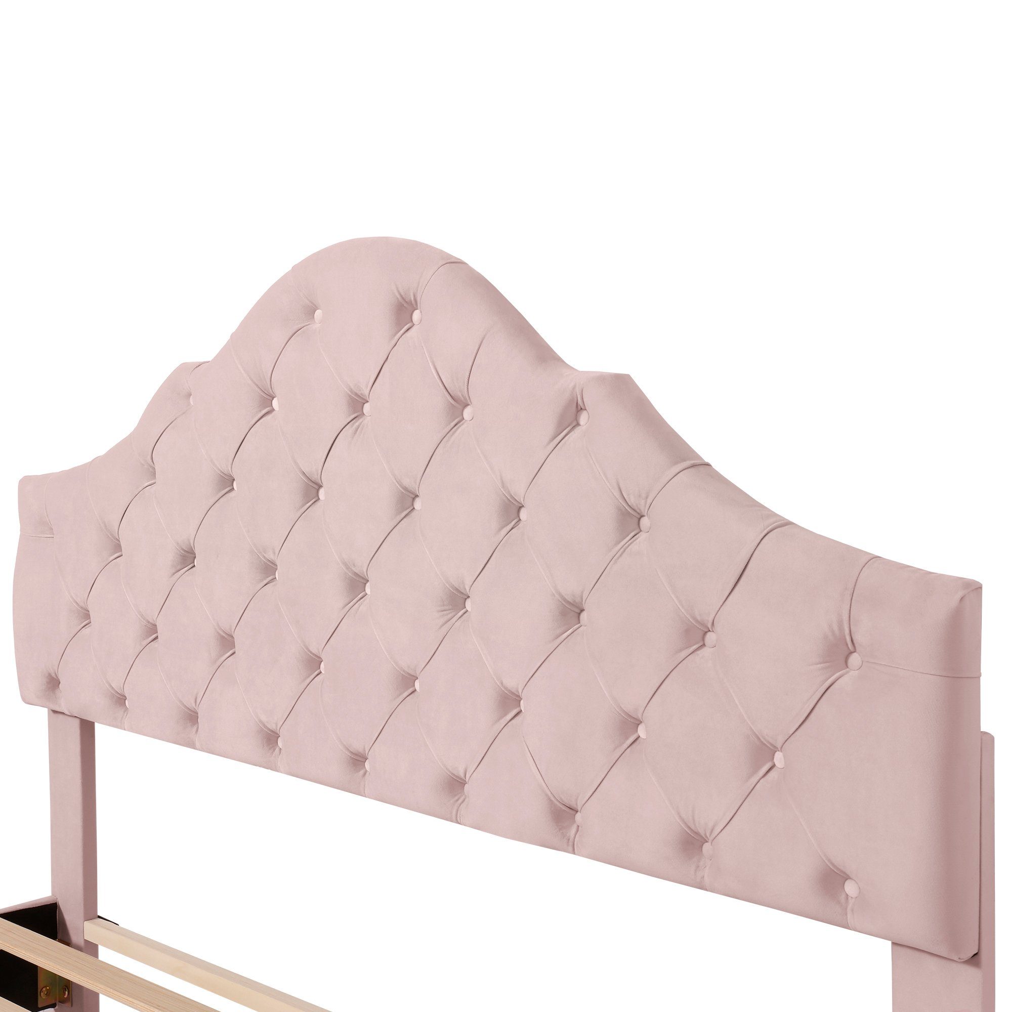 Polsterbett, Samt Doppelbett mit Lattenrost, höhenverstellbarem Kopfteil, 140x200cm