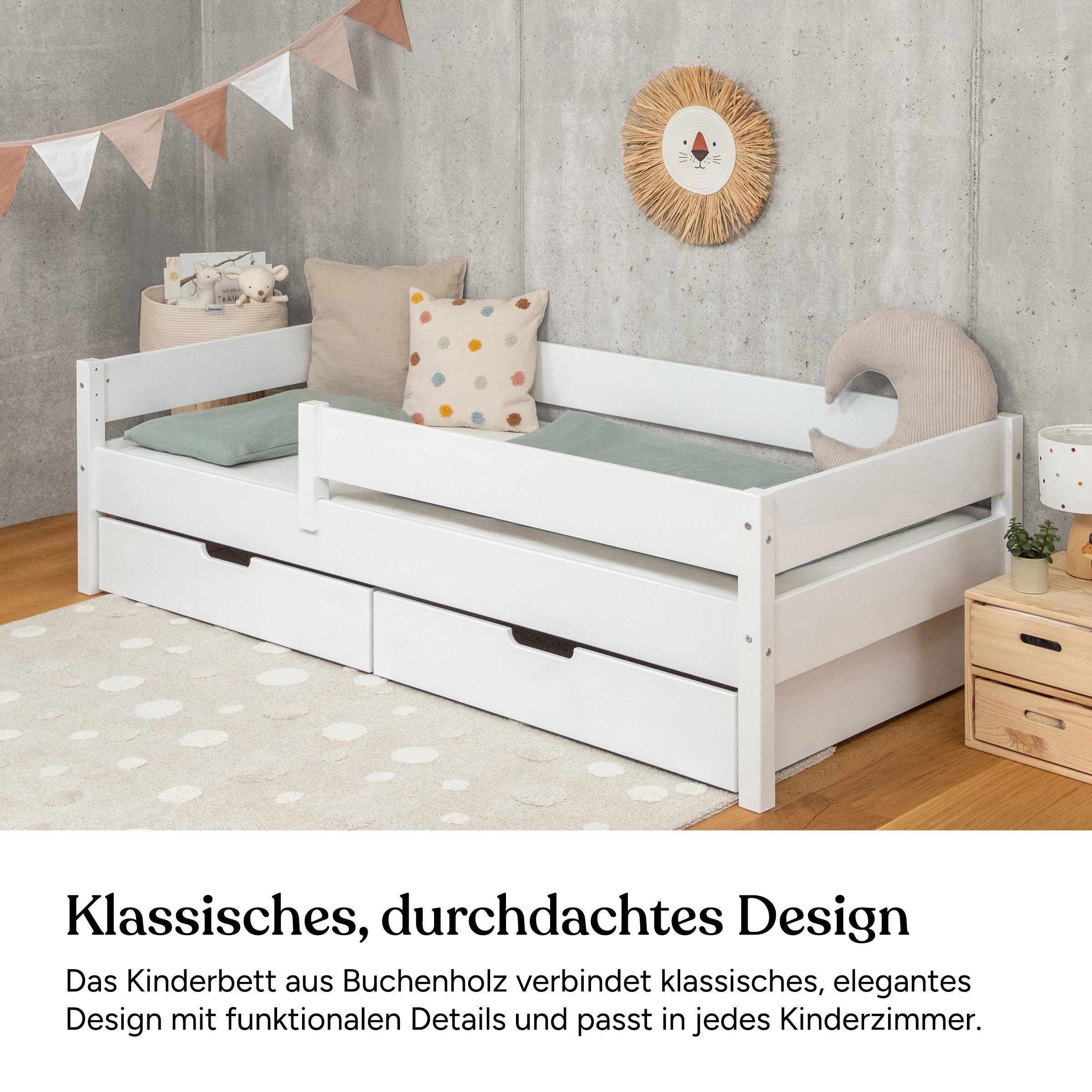 Ehrenkind Kinderbett Buche Nova, Kinderbett mit Rausfallschutz (aus massivem Buchenholz)