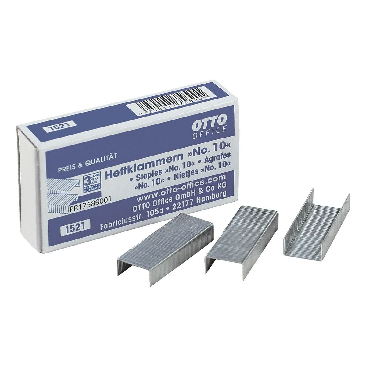 Otto Office Heftklammer No. 10, 1000 Stück/Pack, Heftleistung 15 Blatt