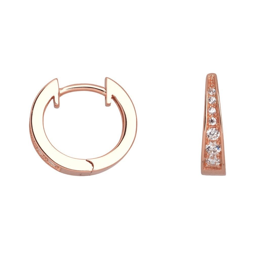 XENOX Paar Ohrstecker Creolen Damen Zirkon 925 Silber Vergoldet Rosé 13 mm XS8659R