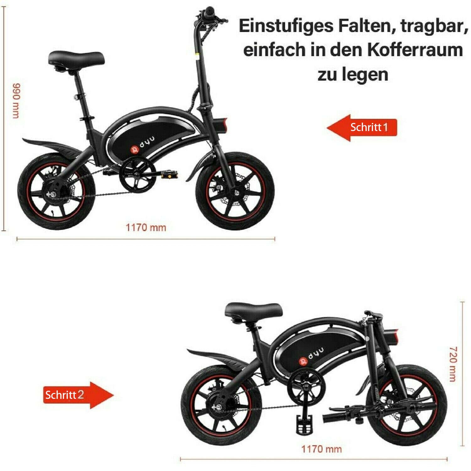 Fangqi E-Bike 14Zoll Elektromoped,Citybike,36V/250W/10Ah,25km/h,Aluminiumlegierung, hinten), Heckmotor, Doppelscheibenbremsen E-citybike, vorne E-mopeds, (set,E-fahrräder, und Handy-APP, Rücklichter, Sitzrohr-Stoßdämpfung Scheinwerfer, elektronische Hupe, Kettenschaltung