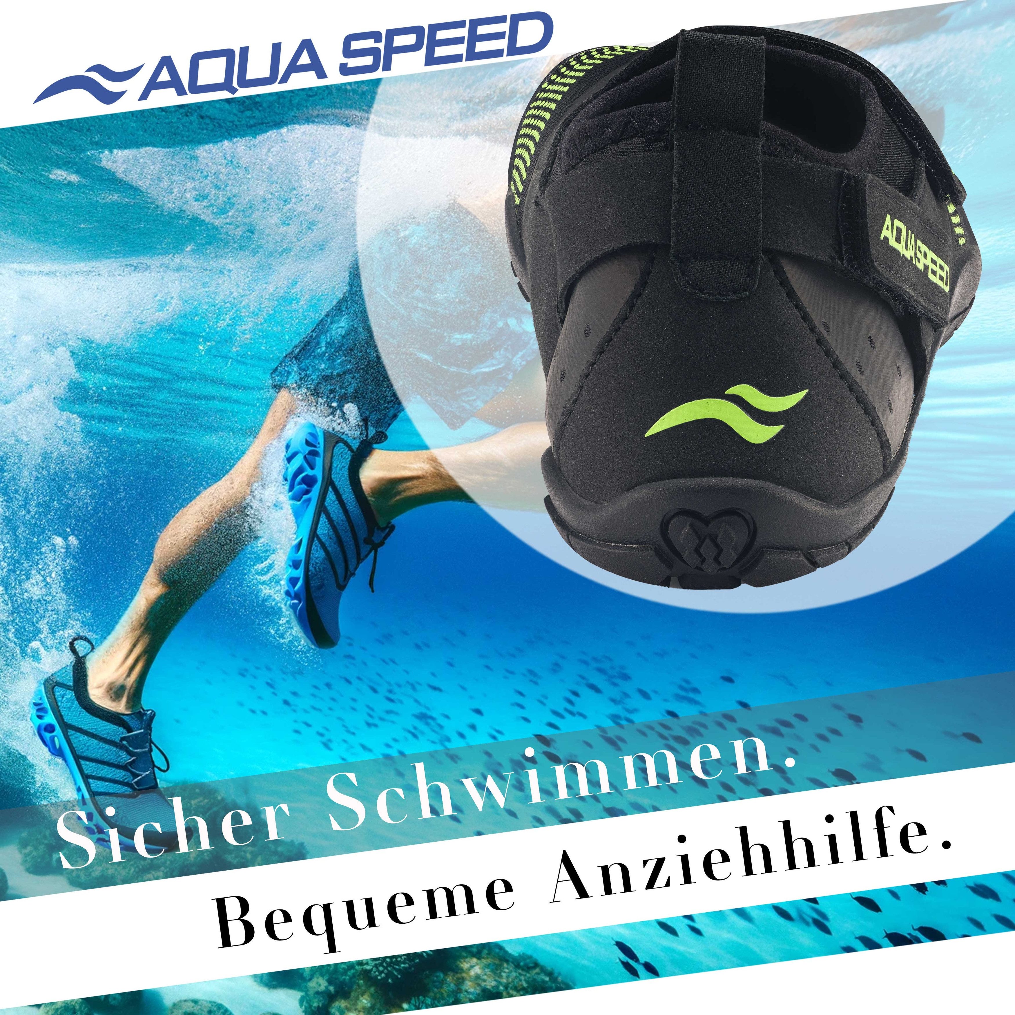 Aqua Speed Kinder-Strandschuhe AGAMA Gr. 35 – Schwarz/Fluor Grün + Handtuch Wasserschuh (Wasserschuhe für Kinder – sicherer Halt bei Spiel & Wasserspaß) Alltagstauglich & sportlich – Für Freizeit & Wasseraktivitäten