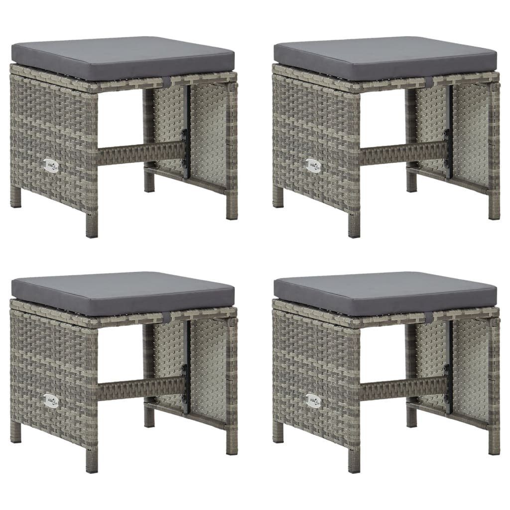 Gartenstuhl Gartenhocker 4 Stk. mit Sitzkissen Poly Rattan Grau