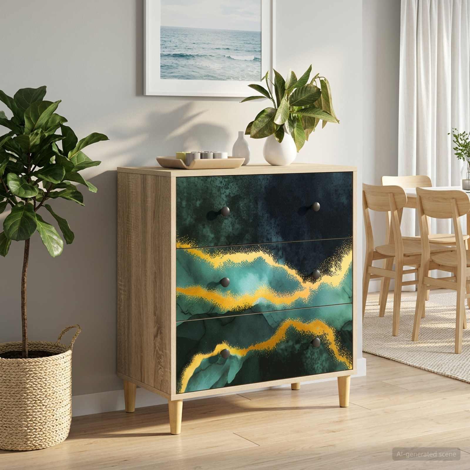 vidaXL Kommode 66 x 36,5 x 75 cm Kommode Schubladenschrank Sideboard WIJHE Türkis mar