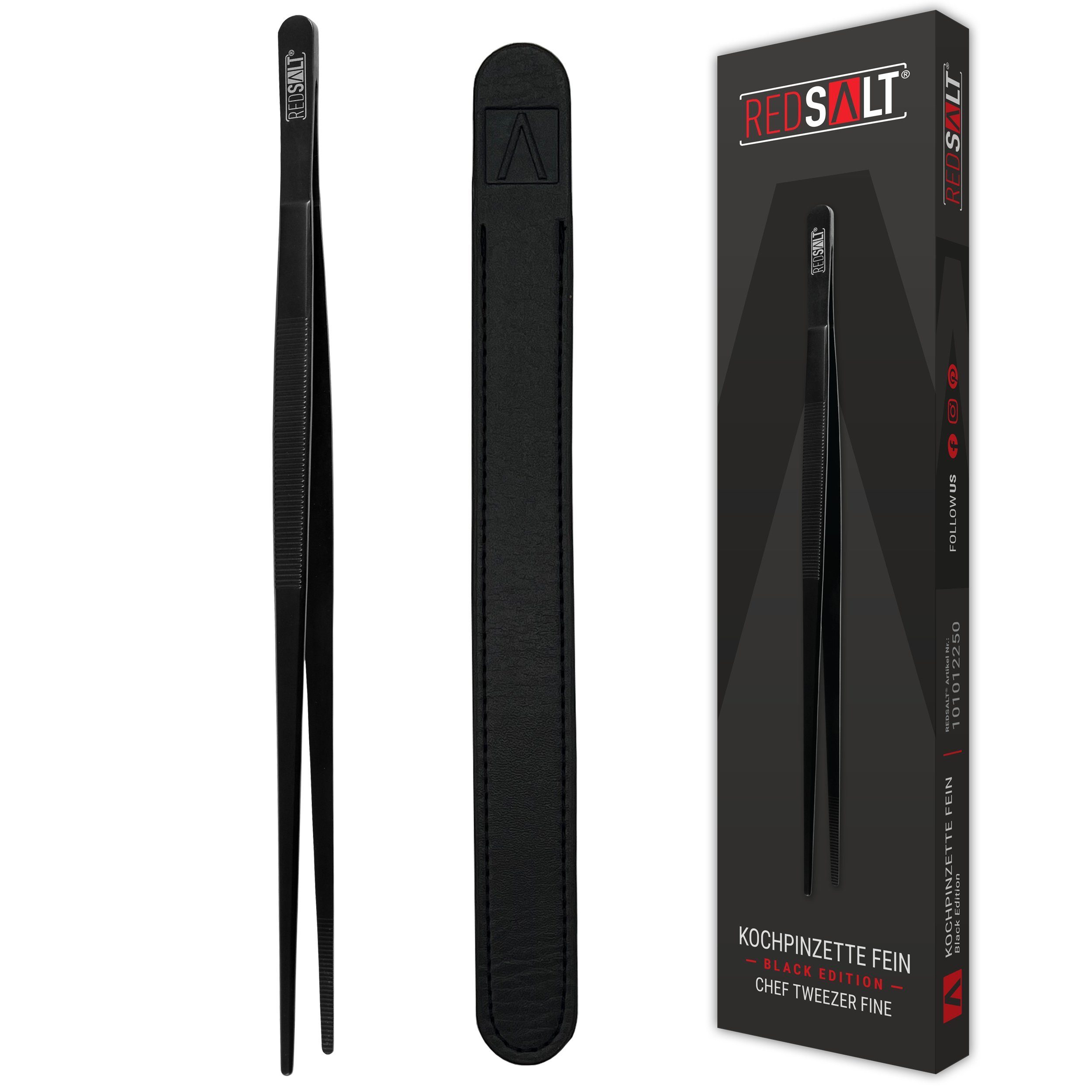 REDSALT® Kochpinzette Fein Black Edition PVD-Plasmabeschichtung, INOX 18/10 Edelstahl Goldstandard 1.4301