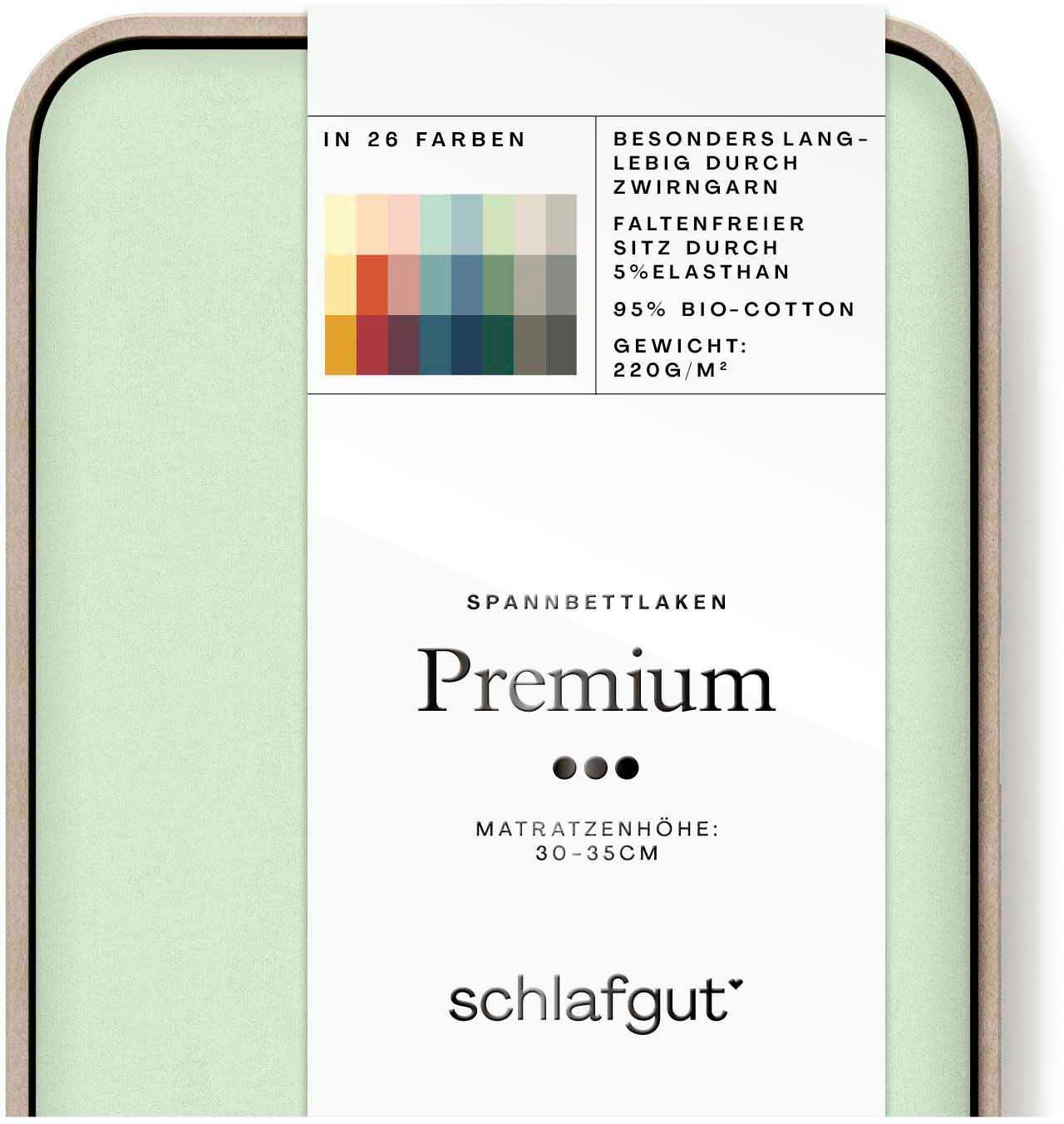 Schlafgut Spannbettlaken PREMIUM Mako-Zwirn-Jersey, 220 g/m², 95% Bio-Baumwolle, 5% Elasthan, Mako-Zwirn-Jersey, Gummizug: rundum, (1 Stück), Bettlaken bis 30 c – Bild 2 von 5