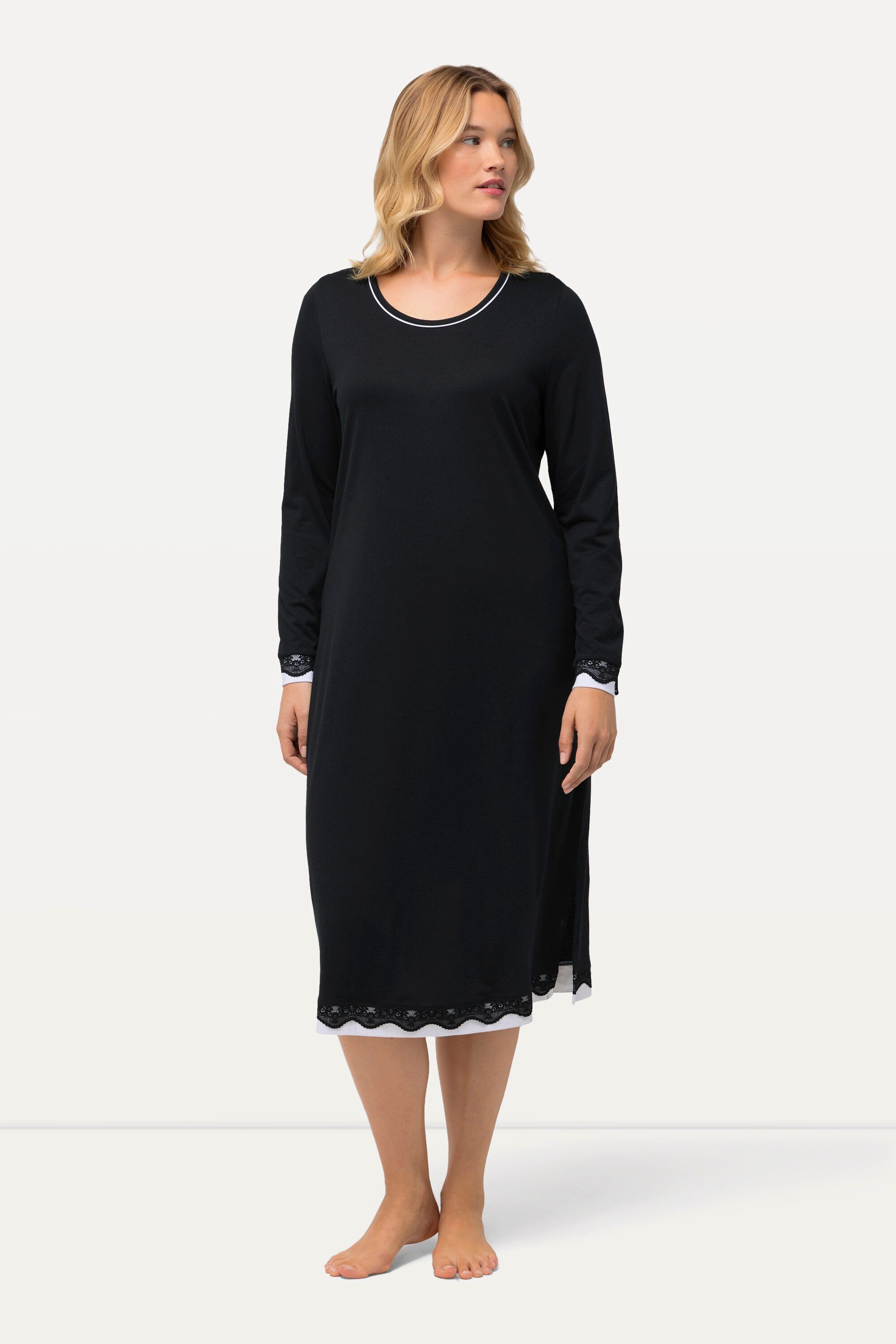 Ulla Popken Nachthemd Nachthemd Spitze oversized Rundhals Langarm günstig online kaufen