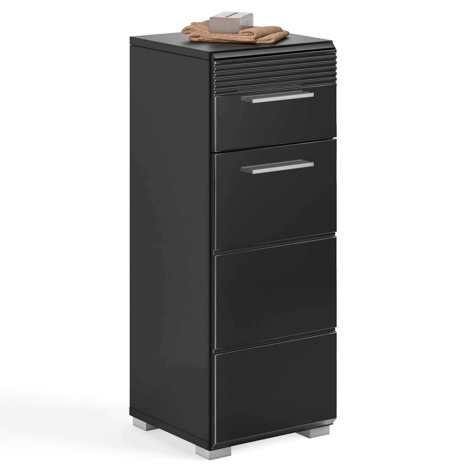 Newroom Kommode Schwarz Hochglanz 30 cm, Kommode Schwarz Hochglanz Modern Badschrank Standschrank Bad