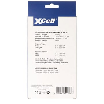 XCell XCell Powerbank X10000 mit 10.000mAh Kapazität, schlankes Design, LED Akku 10000 mAh (3,7 V)
