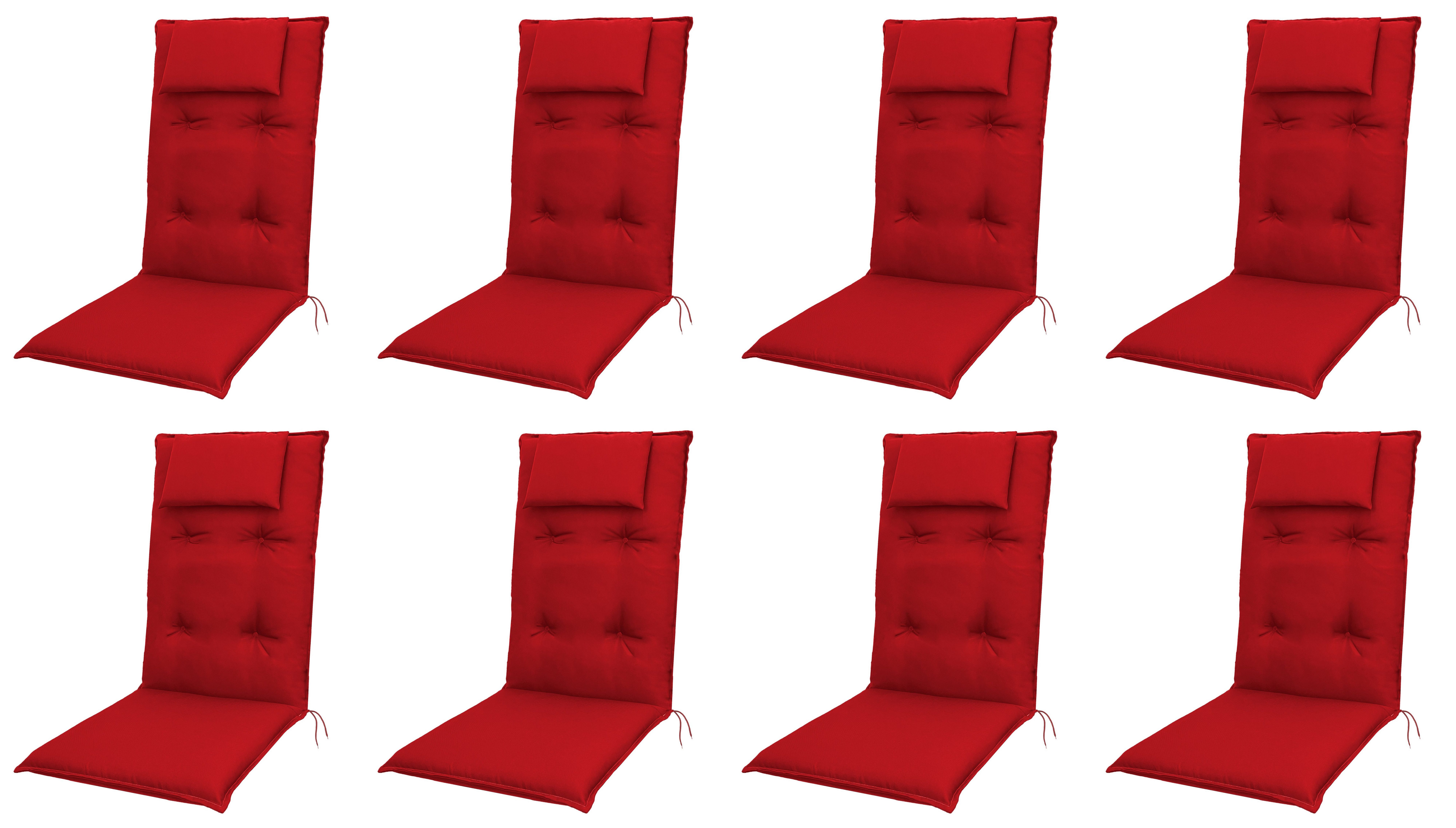 doppler® Hochlehnerauflage 8 er Set 8833 rot Gartenstuhl Подушечки Kissen Polster für Hochlehner, (Spar-Set, 8 St., 8 Подушечки), UV-beständig für Hochlehner-Stühle mit abnehmbaren Kopfkissen