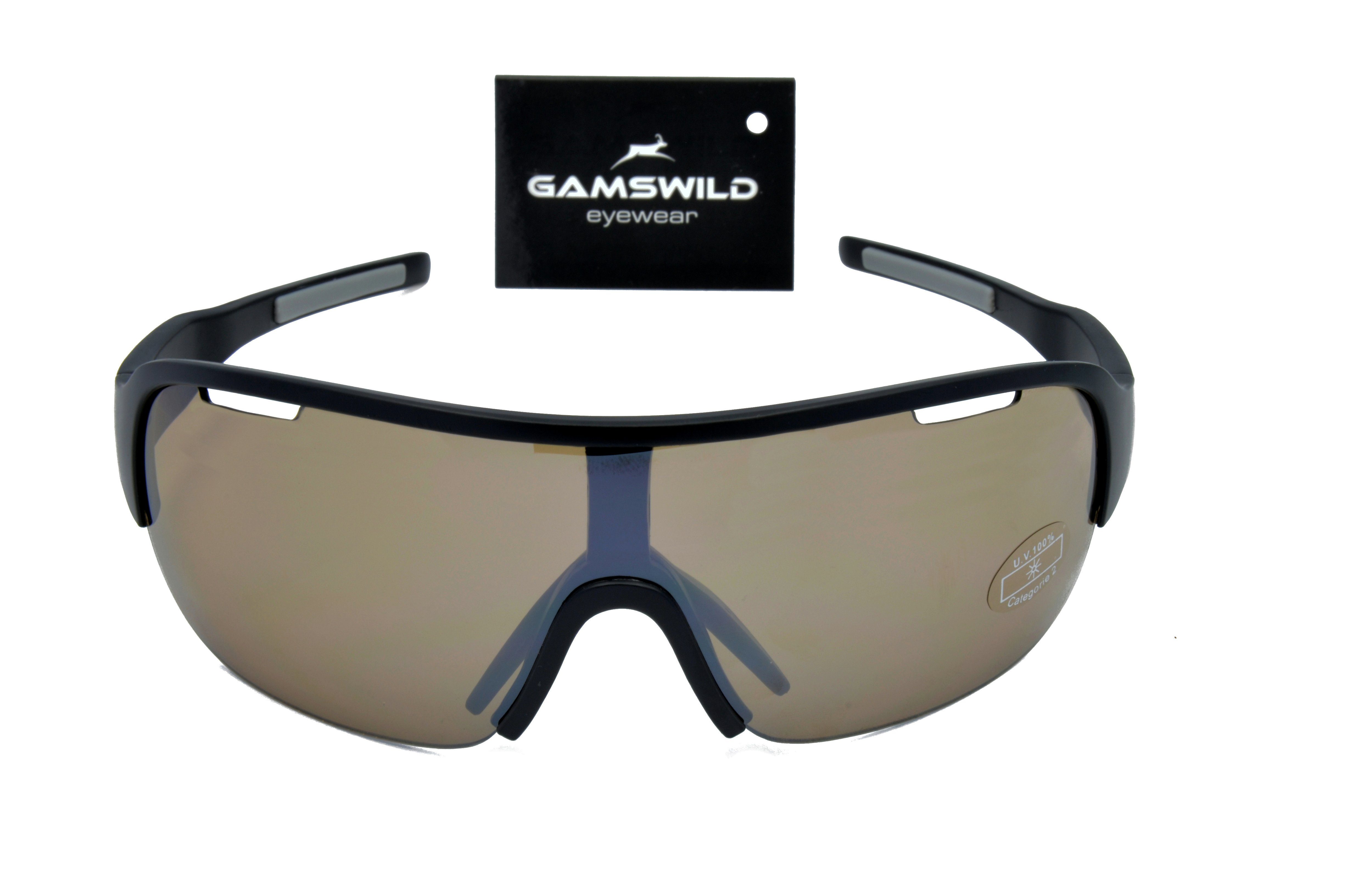 Gamswild WS8434 weiß, schwarz, Sportbrille Sonnenbrille Fahrradbrille Unisex, Damen Herren blau, TR90 Skibrille