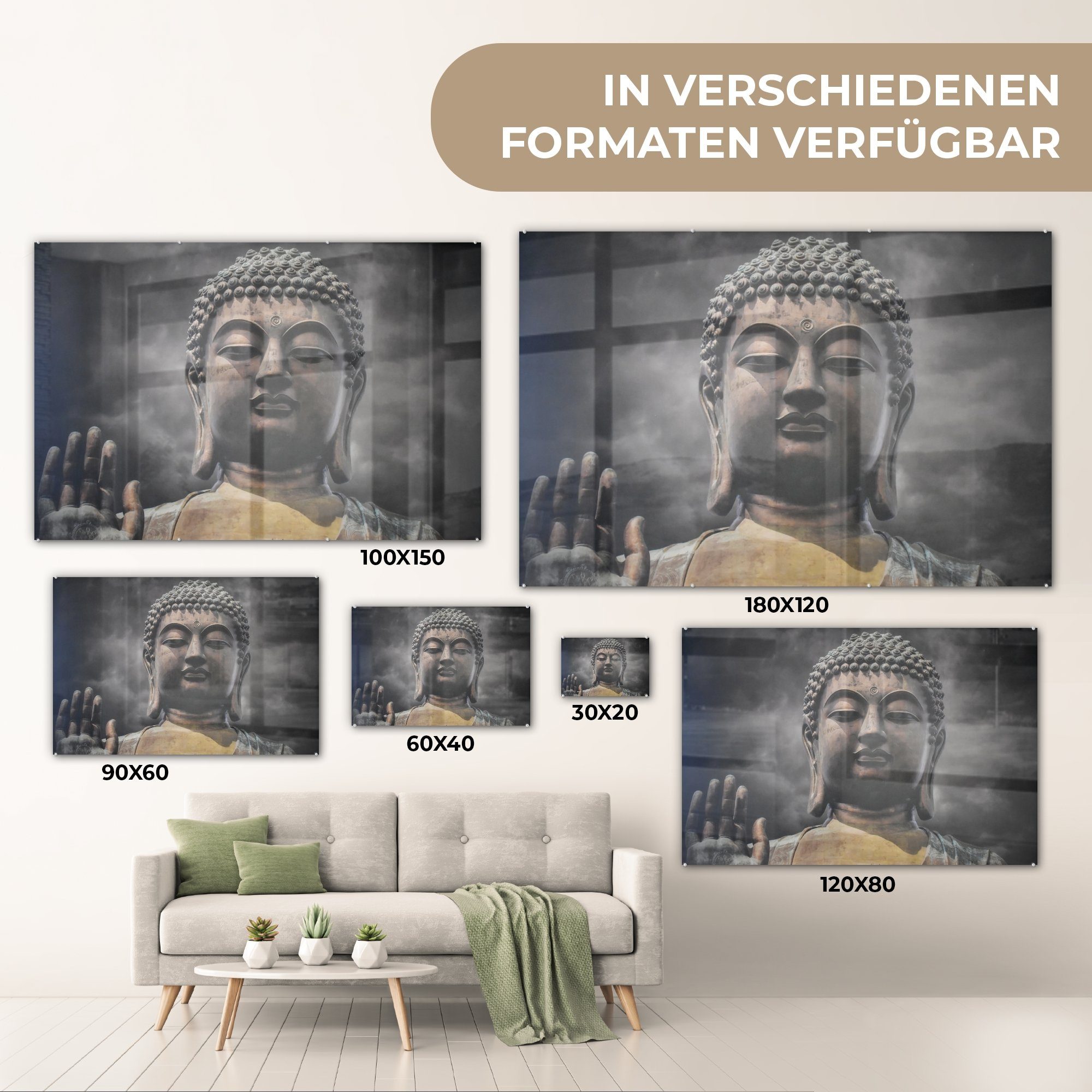 Wohnzimmer Acrylglasbilder Gesicht (1 - Acrylglasbild St), - Schlafzimmer MuchoWow Buddha Rauch, &