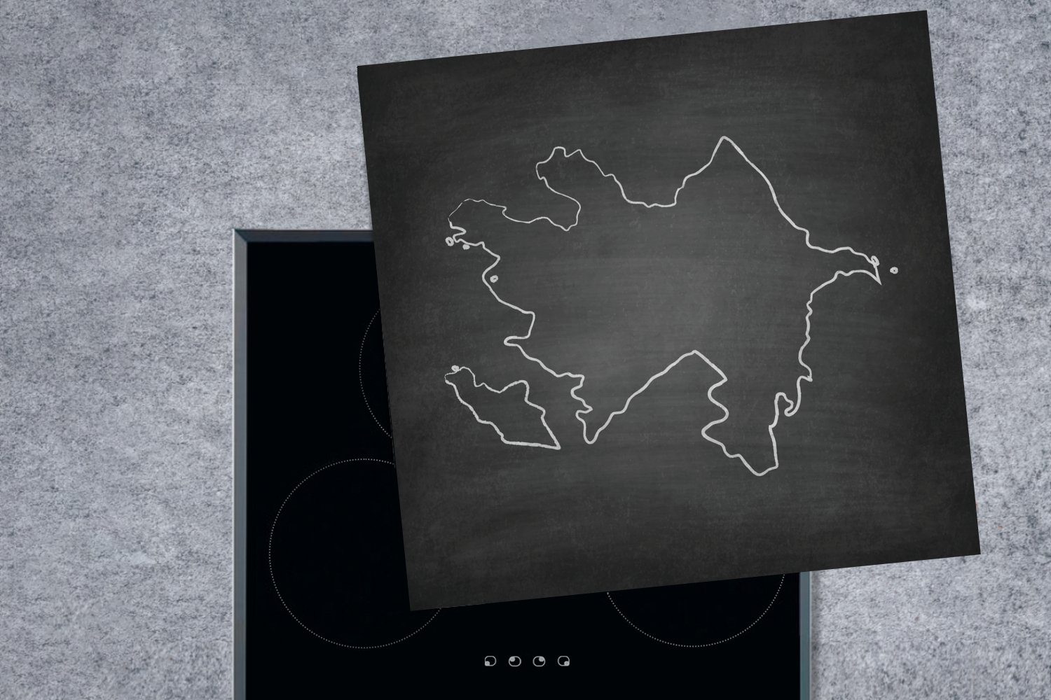78x78 MuchoWow tlg), cm, Vinyl, auf, von Schwarz-Weiß-Illustration Linien Aserbaidschan weißen für (1 Arbeitsplatte Ceranfeldabdeckung, mit küche Herdblende-/Abdeckplatte