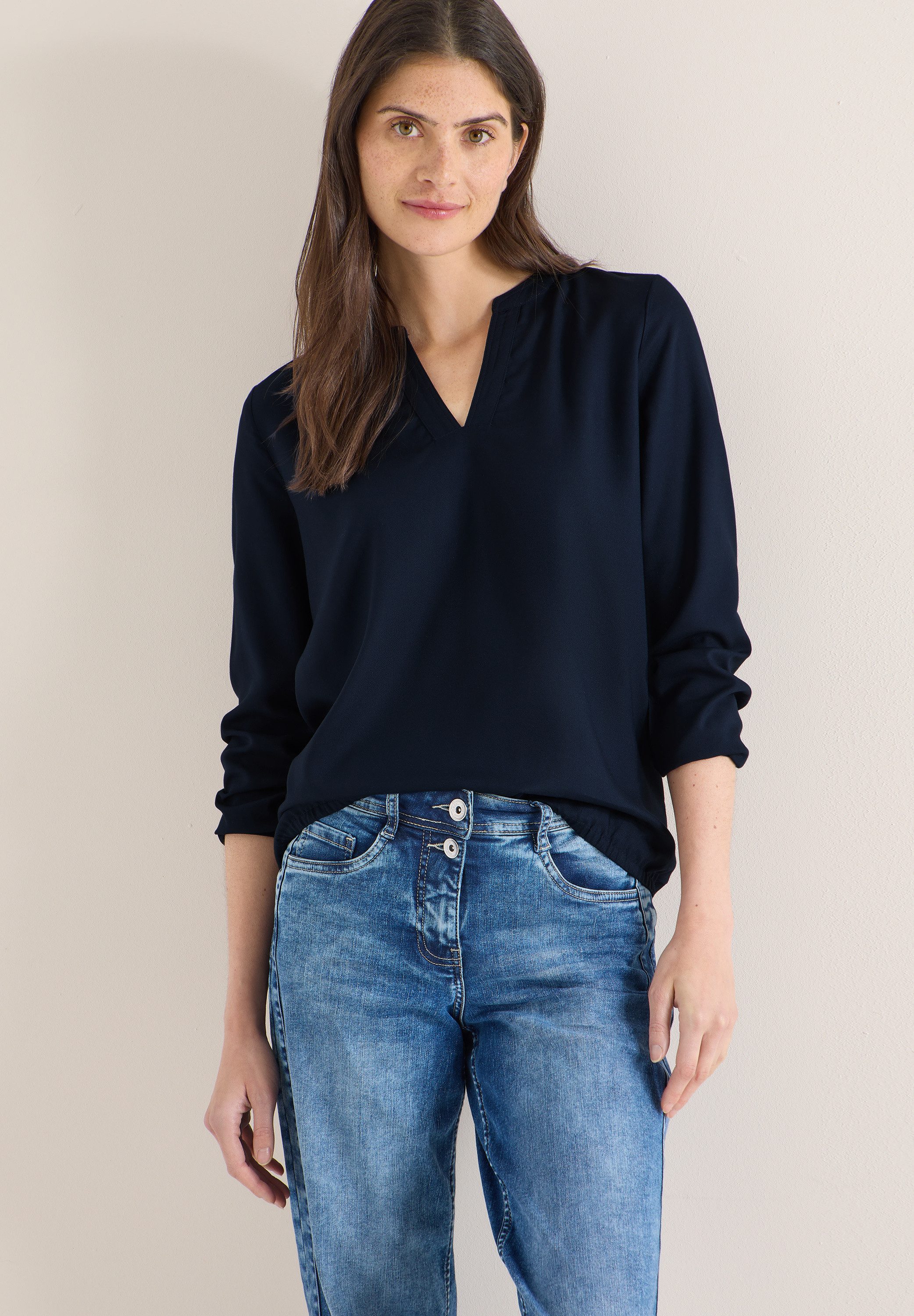 CECIL Langarmbluse mit Splitneck und aus reiner Viskose