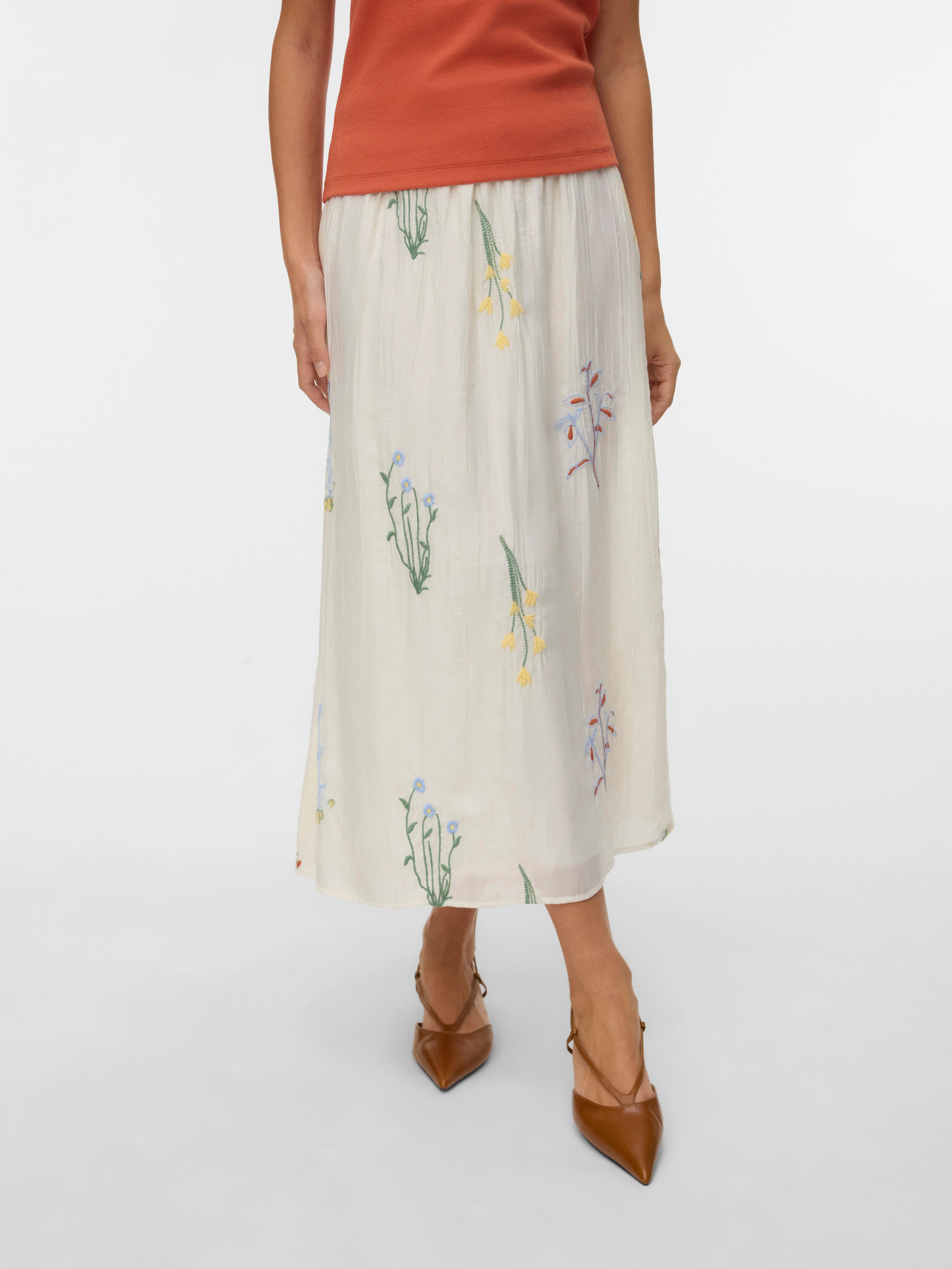 Vero Moda Sommerrock VMLINA HW 7/8 EMB SKIRT WVN Viskosemischung, normal geschnitten, mit Stickerei