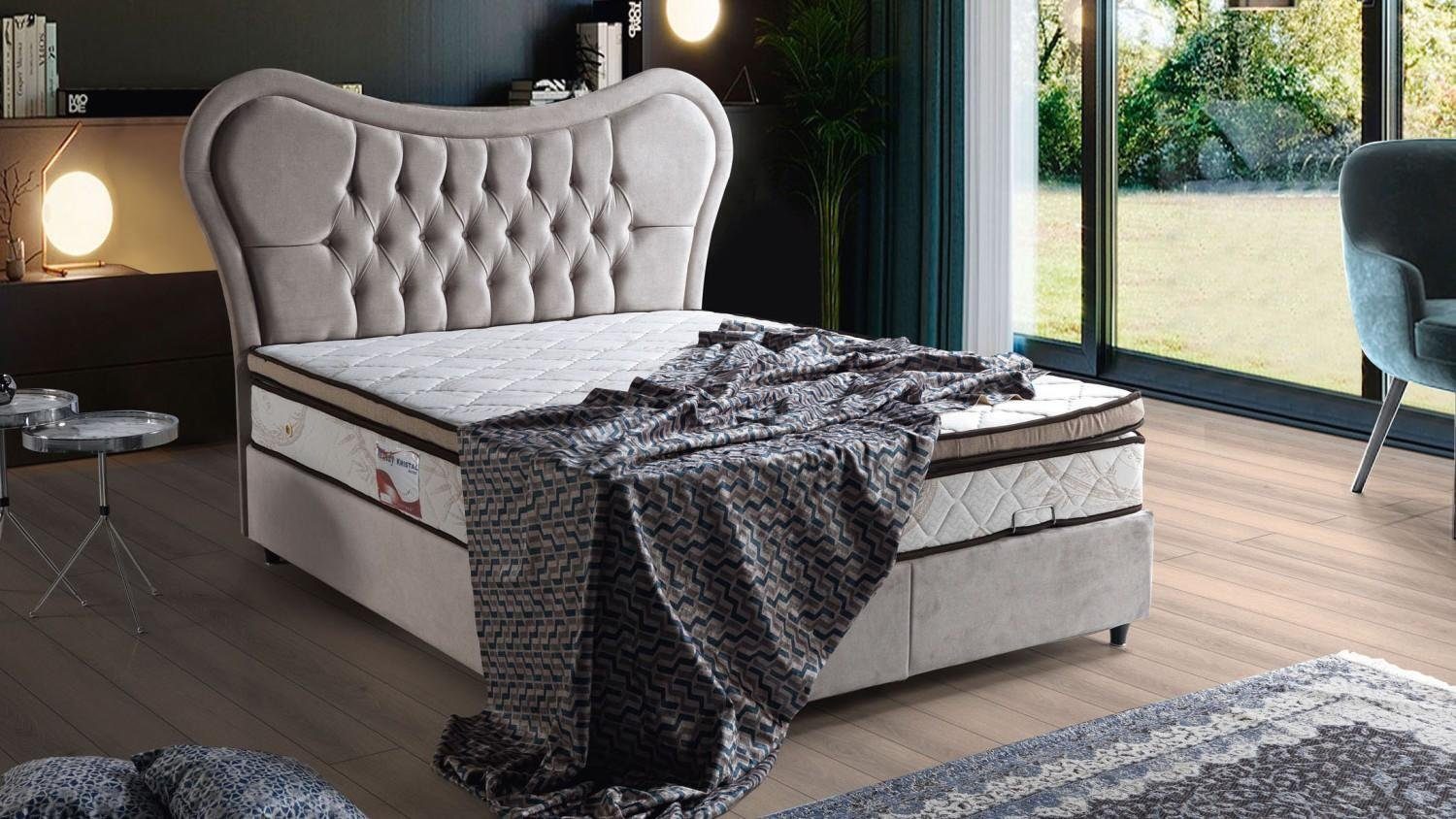 JVmoebel Bett Bett Design Betten Luxus Beige Polster Schlafzimmer Möbel Chesterfield (Made In Europe), Made In Europe
