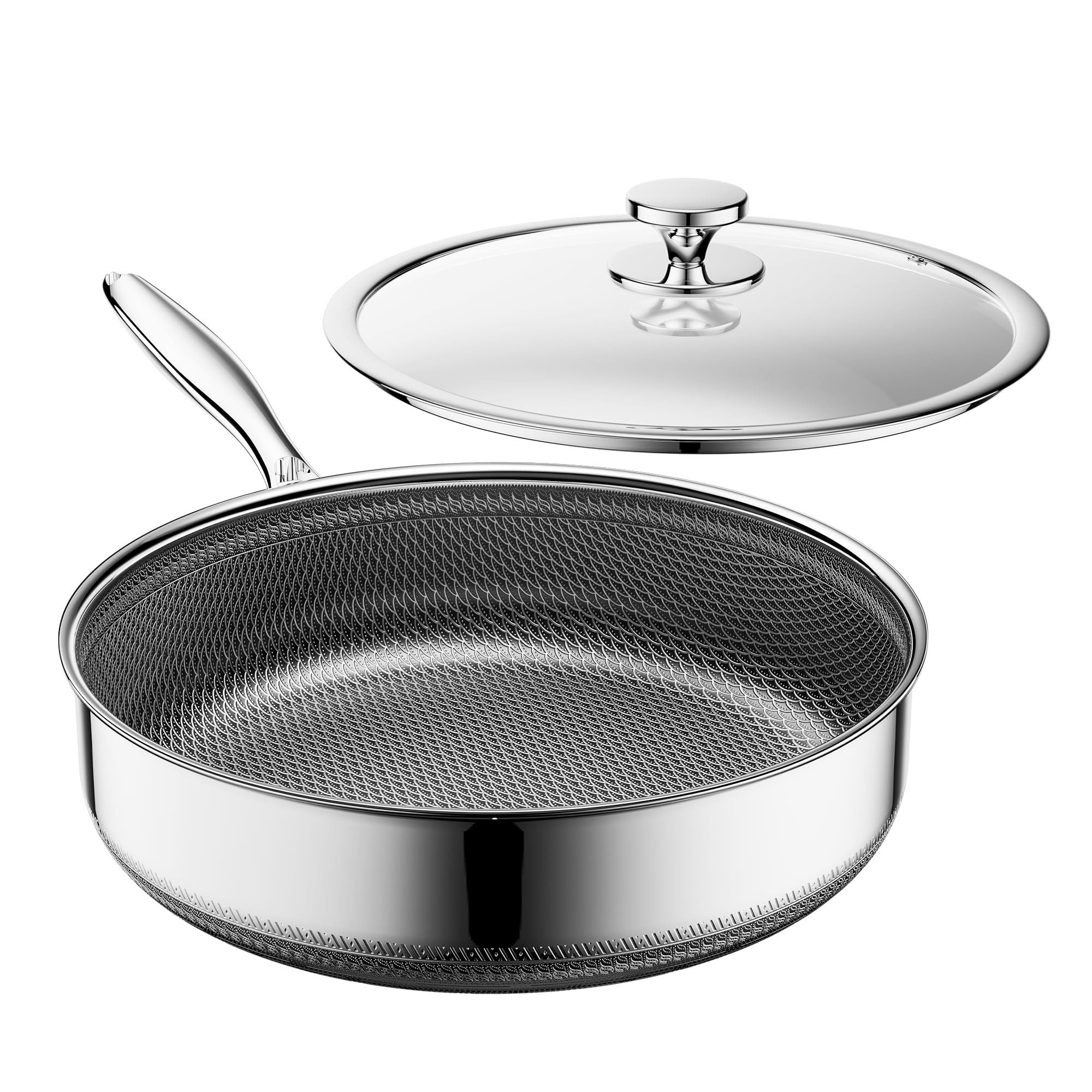 Bundviel Bratpfanne Tiefe Bratpfanne mit Deckel Ø 26/30 cm Pfanne mit Antihaftversiegelung, Edelstahl, Ofenfest bis 260 °C, Geeignet für Induktion, Alle Herdarten