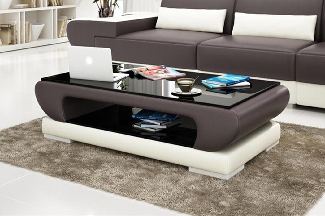 JVmoebel Couchtisch, Design Glastisch Glas Tisch Wohnzimmertische Schwarz Couch Sofa Tische Leder