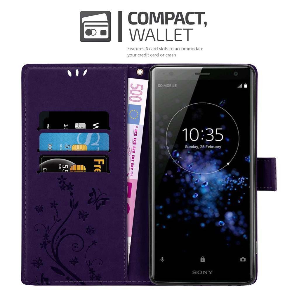 Cadorabo Handyhülle für Sony Xperia XZ2 Hülle Sony Xperia XZ2, Hülle Schutzhülle Blumen Flower mit Standfunktion Kartenfach Magnet