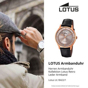 Lotus Quarzuhr Lotus Herren Uhr Elegant L18422/1 Leder, (Analoguhr), Herren Armbanduhr rund, groß (ca. 40mm), Lederarmband schwarz