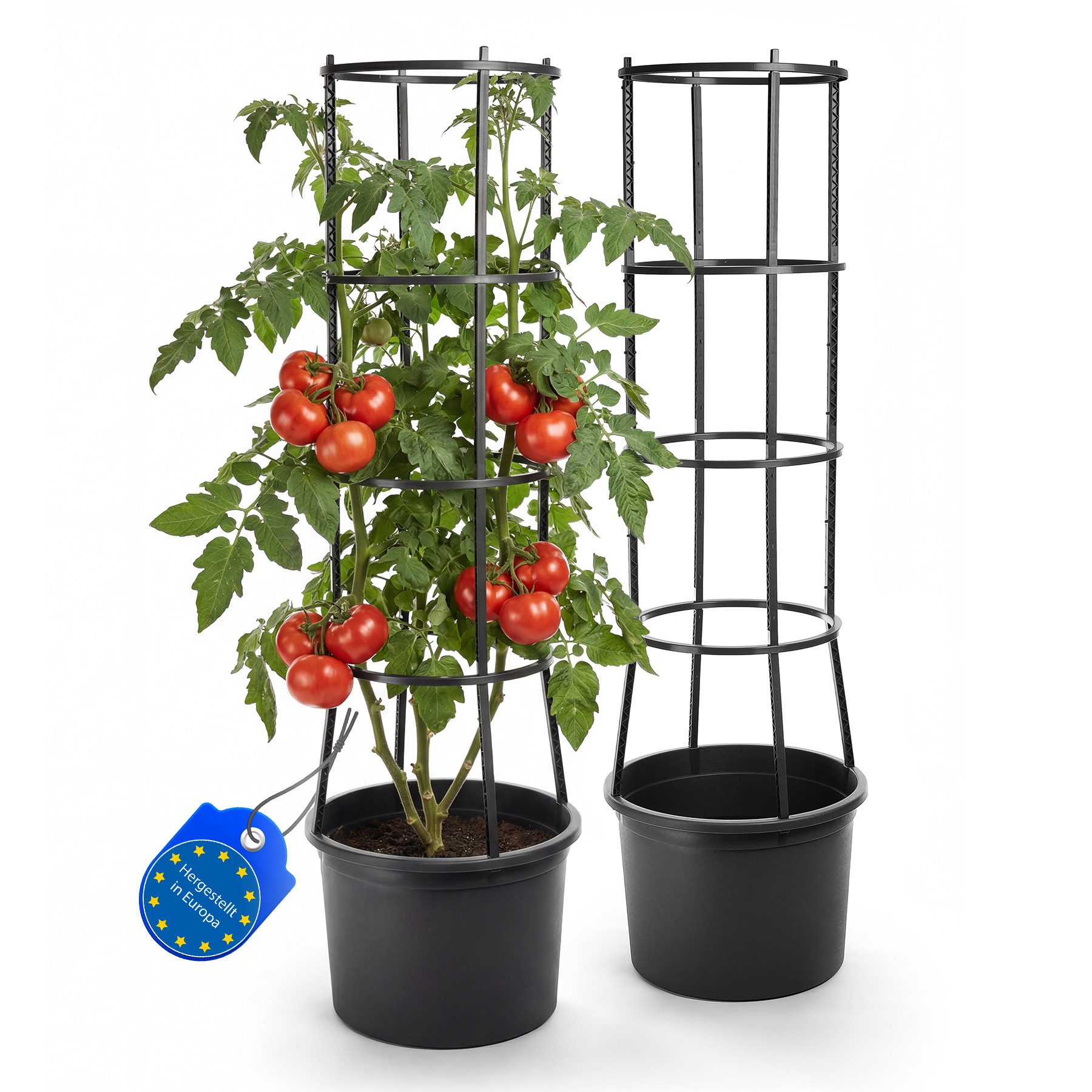 BigDean Pflanzkübel Tomatentopf mit Rankhilfe XL (Set, 2 St., Tomatentopf + Rankhilfe), Integrierter Wasserspeicher, Modulares Rankgitter, Wiederverwendbar