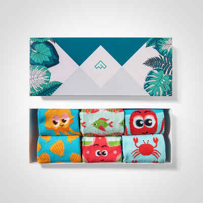 FUNDMATE Freizeitsocken Aquari (Box, 6 Paar) Kindersocken in Meeres-Designs, 4€ Spende pro Kauf, Verpackung perfekt zum Verschenken