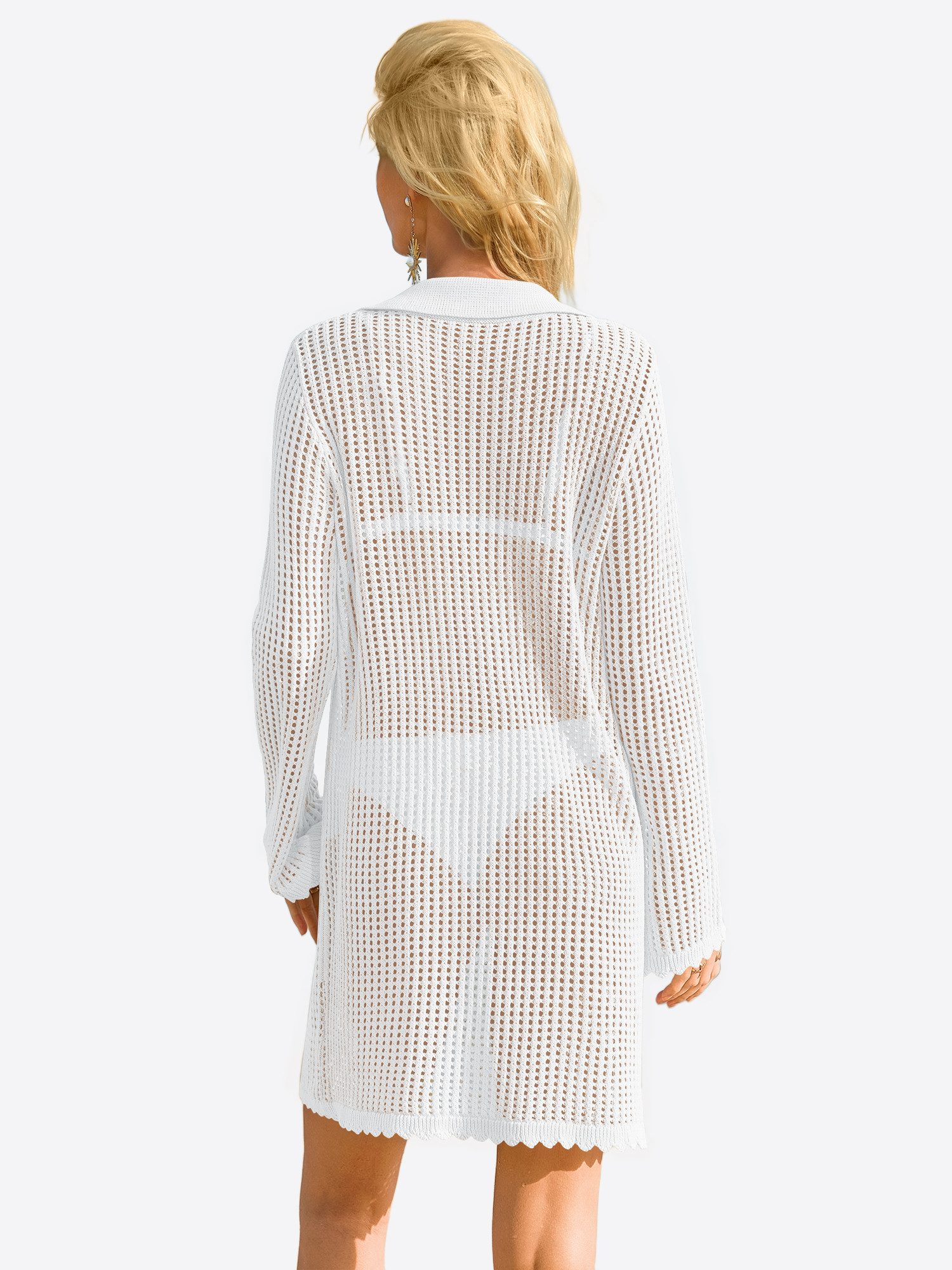Imily Bela Strandkleid Damen Cover-up mit Lochmuster Knopfleiste Bikini Sommer (Packung, 1-tlg., 1per-Pack) gehäkelt in Unifarbe – Bild 2 von 5