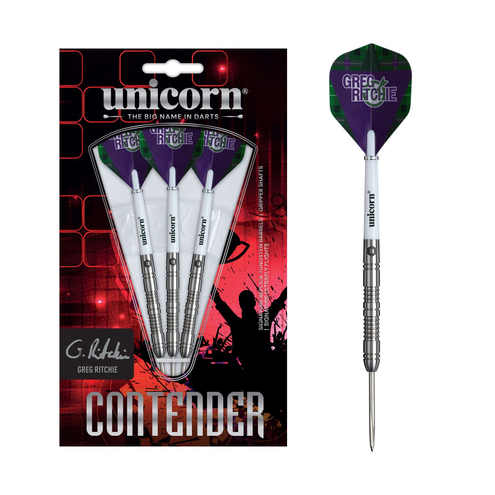 unicorn Dartpfeil Steeldart Unicorn Contender Greg Ritchie,95% Tungsten, 23g, Silber