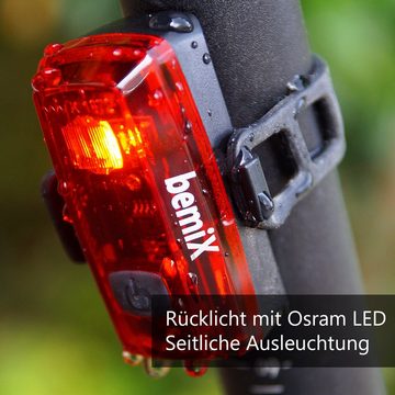 bemiX Fahrradbeleuchtung LED Fahrradlicht-Set StVZO Scheinwerfer & Rücklicht Batteriebetrieb, Helle LEDs, Energiesparend