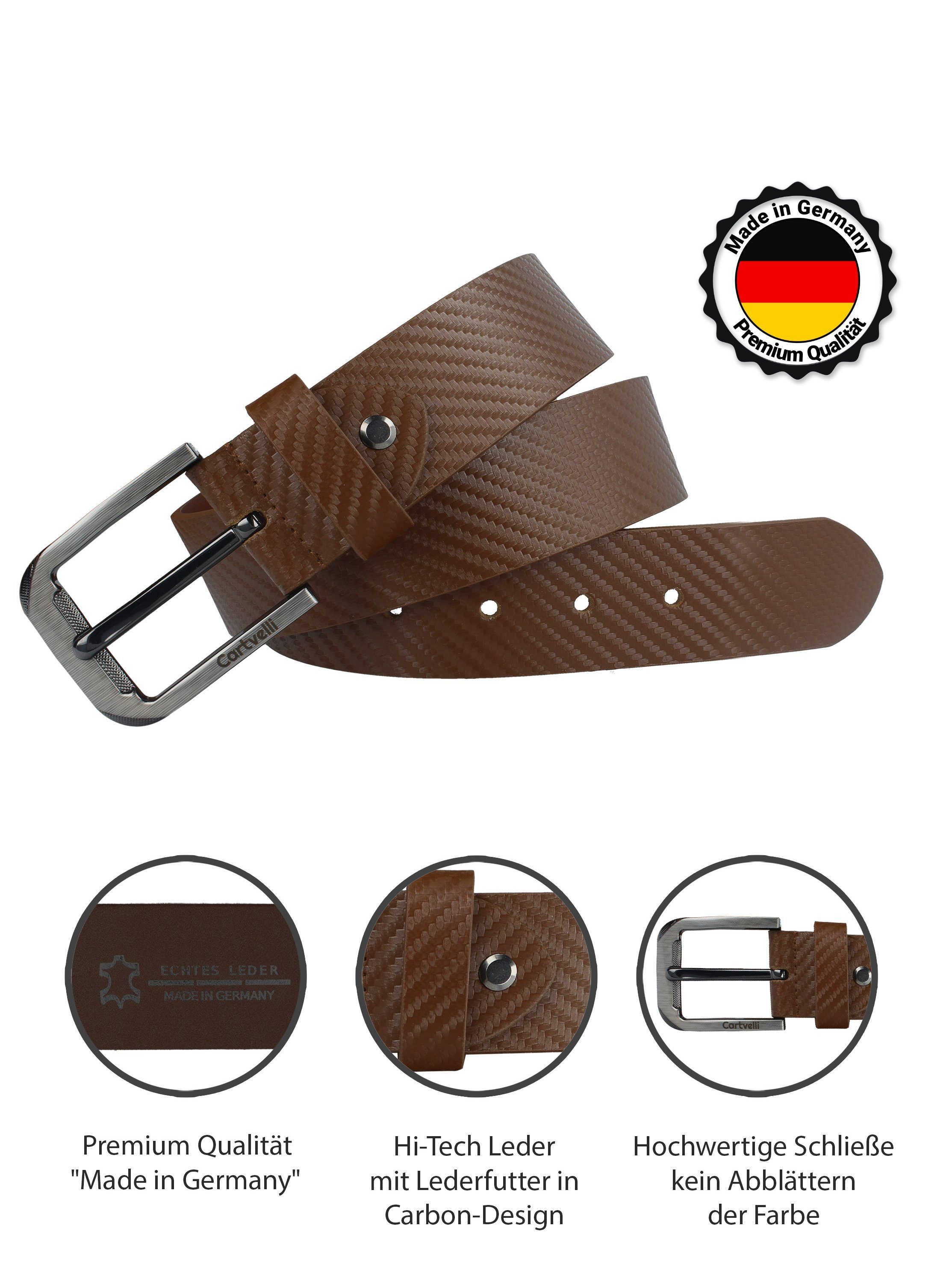 Cartvelli Ledergürtel Ledergürtel (3 Design mit Herren Schließe Farben) in Braun edles klassisch mit Germany Carbon wunderbarer Carbon Geschenkbox Made