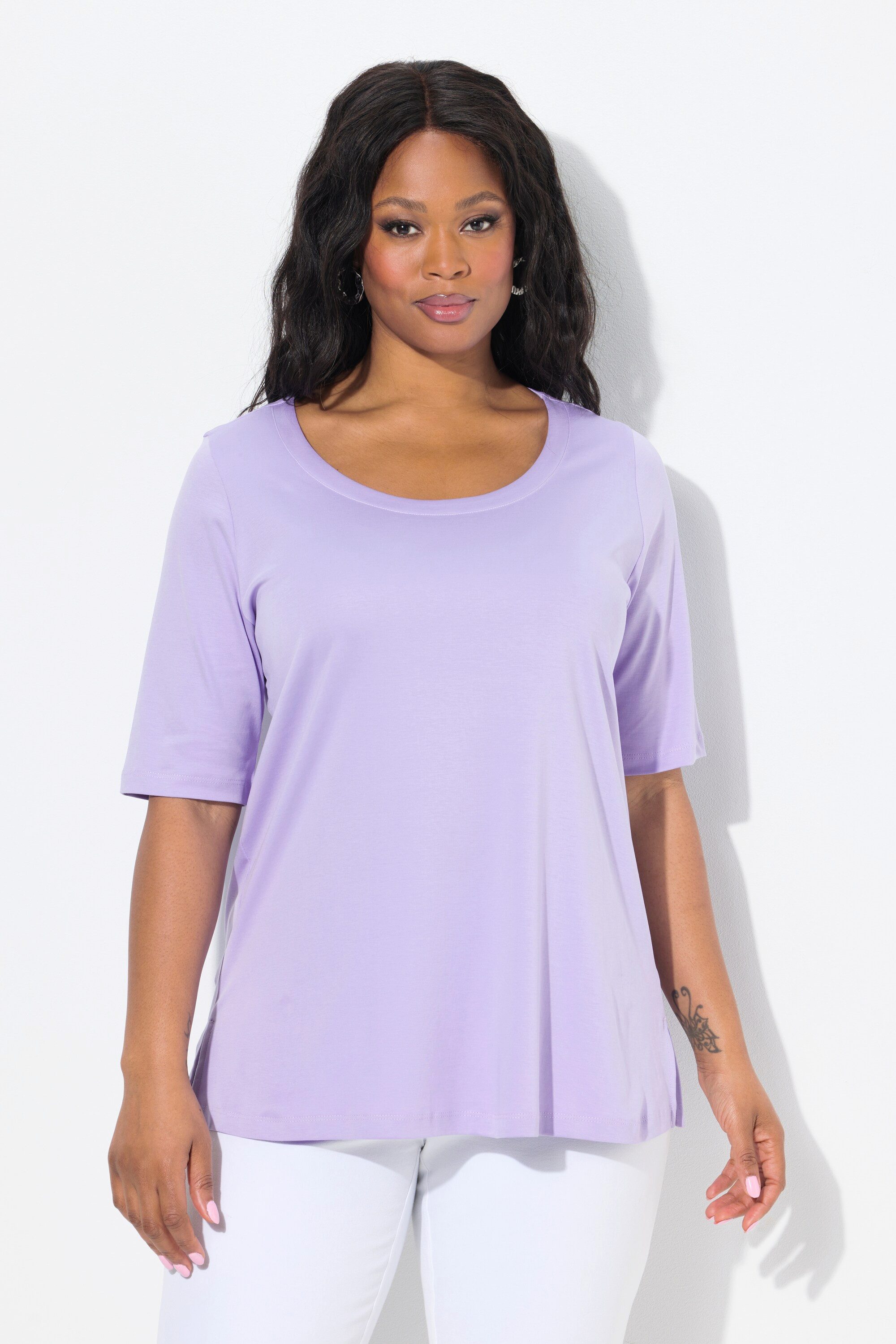 Ulla Popken T-Shirt Pima Cotton Shirt A-Linie Rundhals Halbarm günstig online kaufen