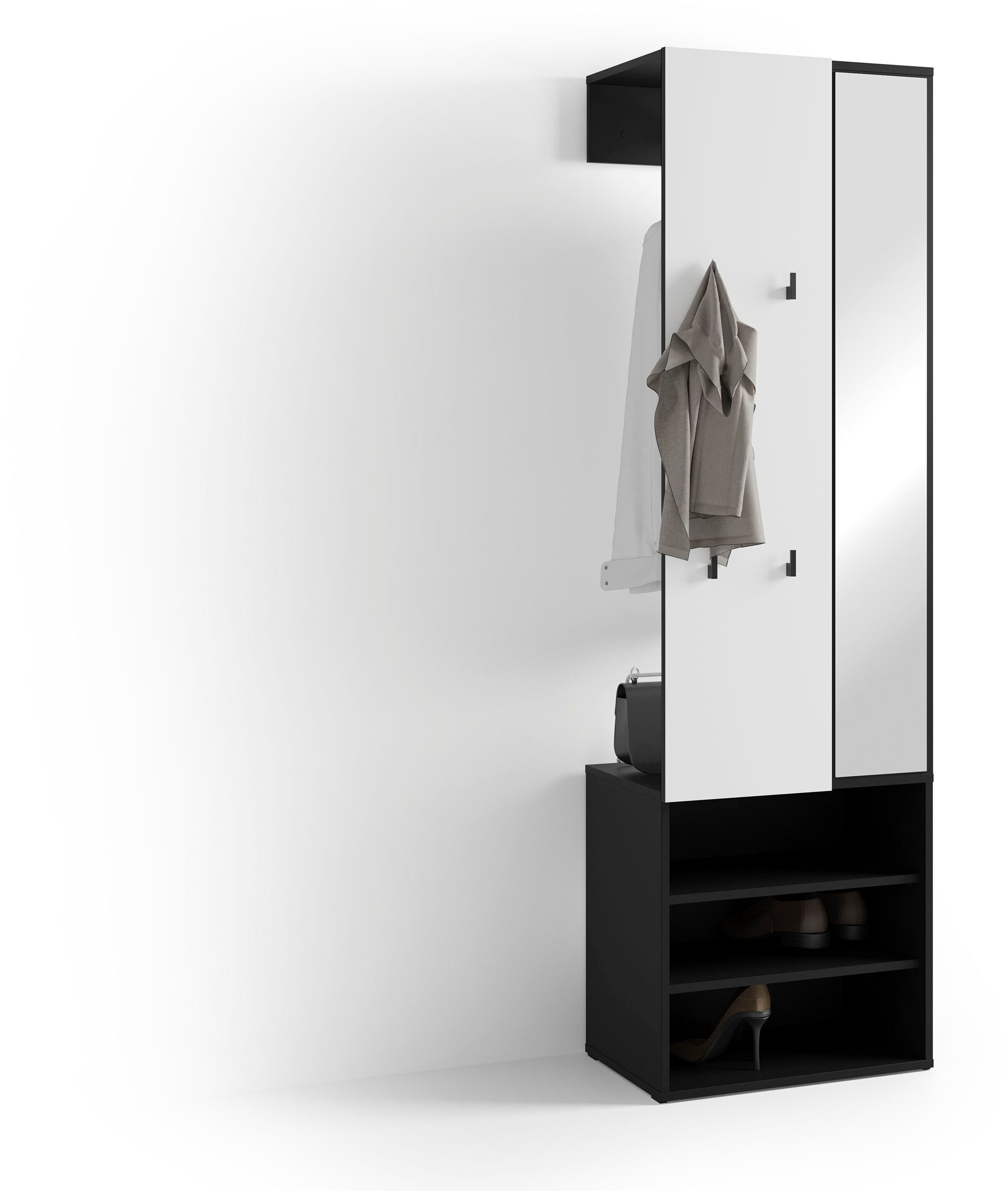 byLIVING Kompaktgarderobe Dielen - Set Andorra (1-St) maximale Ordnung auf wenig Fläche mit Spiegel, Kleiderstange und Haken