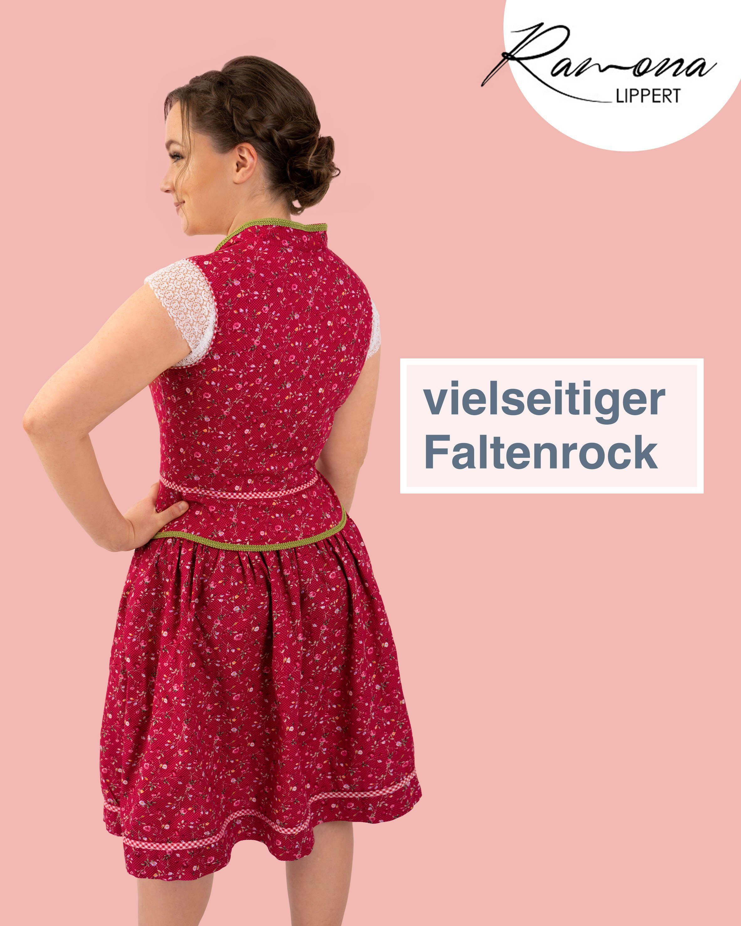 Ramona Lippert Trachtenrock Karin geblümt Faltenrock rot Rocklänge 63,5 cm