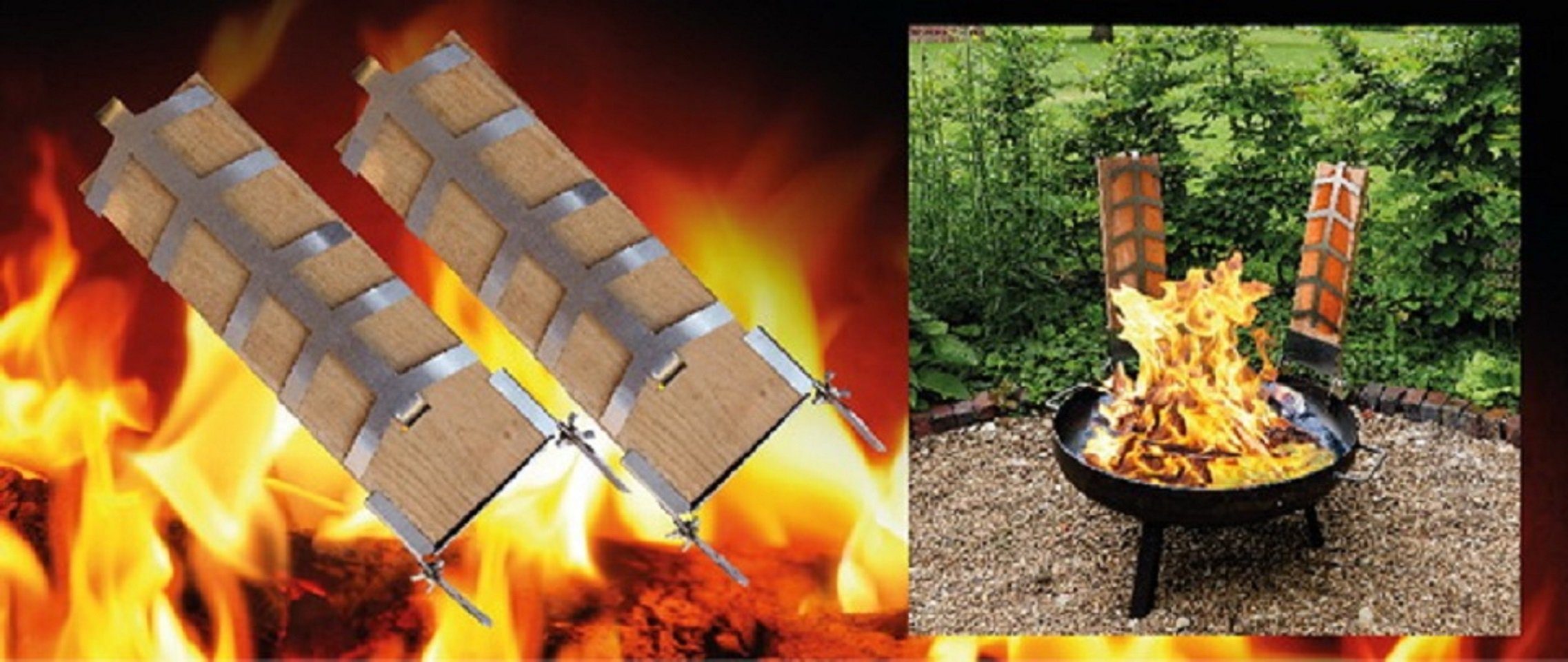 Jürgen Westerholt GmbH Grillbesteck-Set Räucherbrett Flammlachs Grillzubehör, (2 tlg), aus Edelstahl 2 Stck. Feuerschale