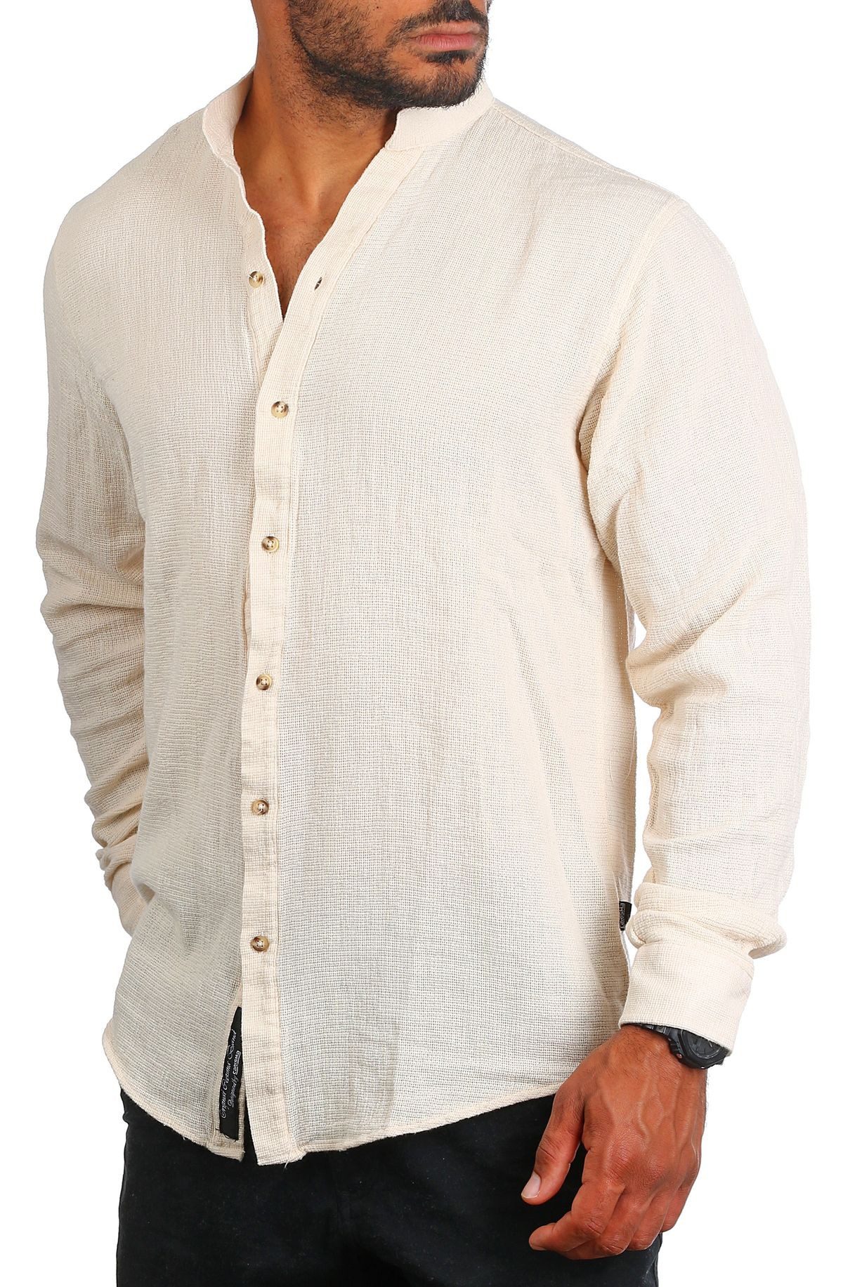 Langarmhemd Herren Sommer Hemd trendig luftig grob gewebt retro Look 9171/8567