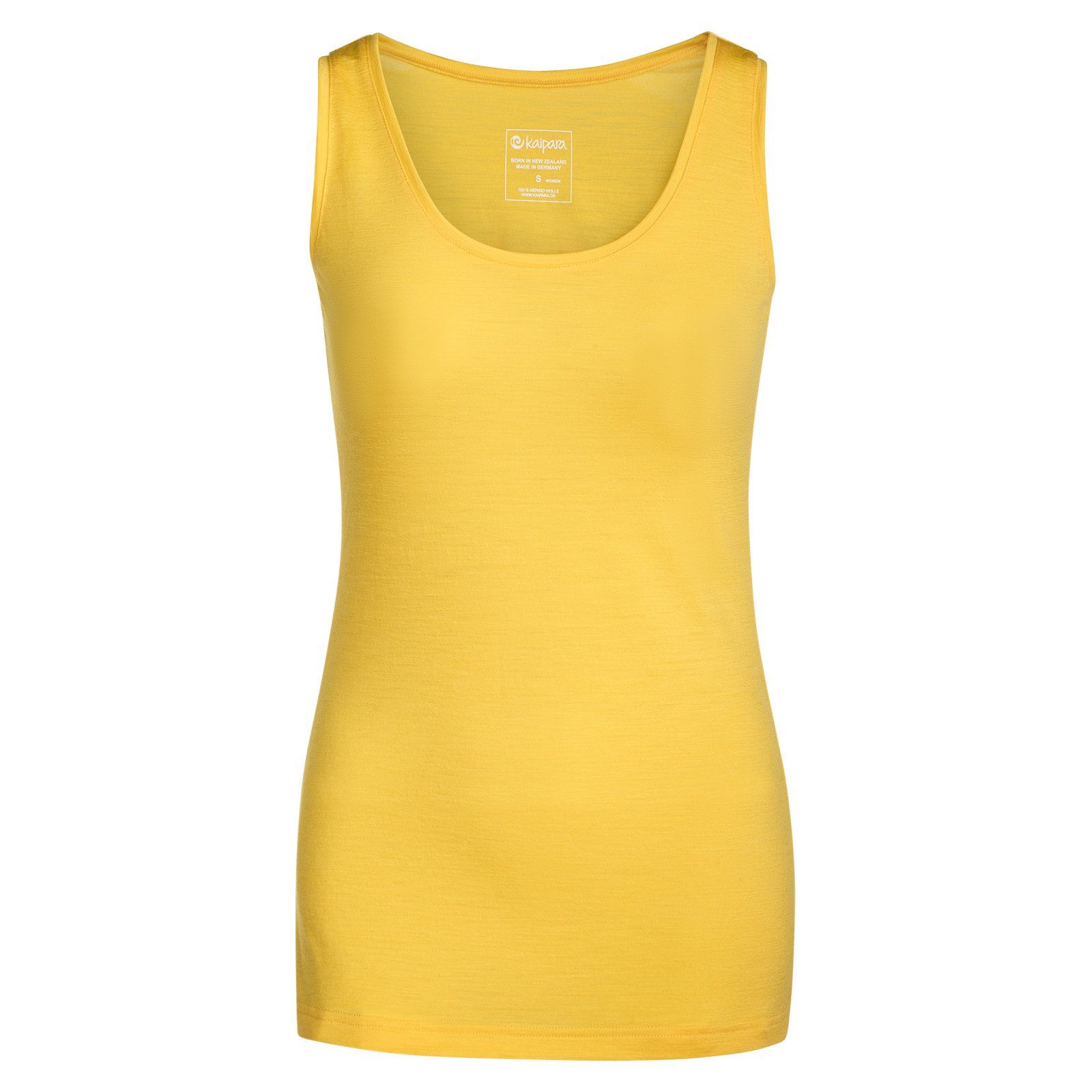 Kaipara - Merino Sportswear Funktionsshirt Merino Top Merinowolle aus Made reiner in Yellow (1-tlg) Slimfit Damen 150 Germany