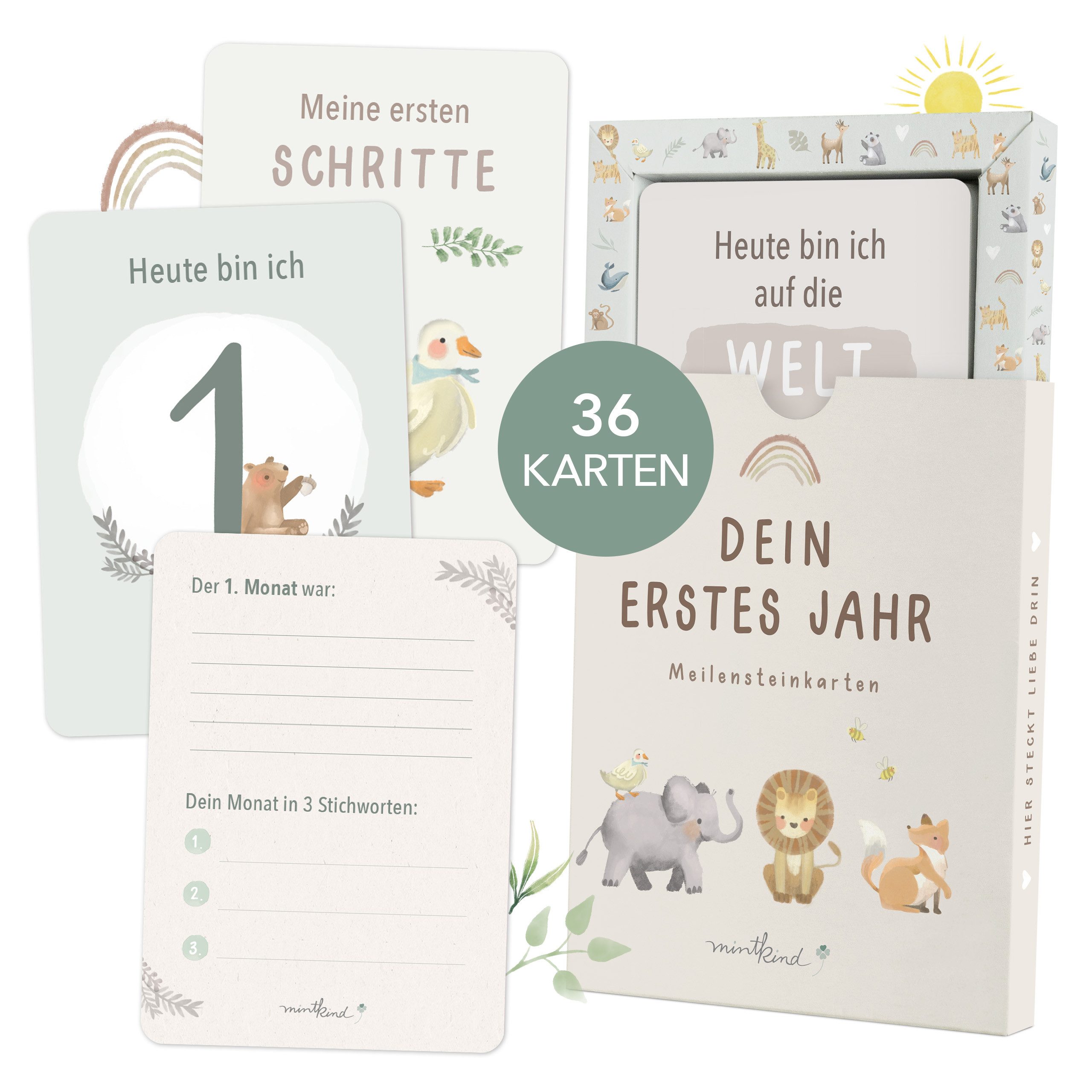 mintkind Grußkarten Meilensteinkarten Baby - 36 Stück