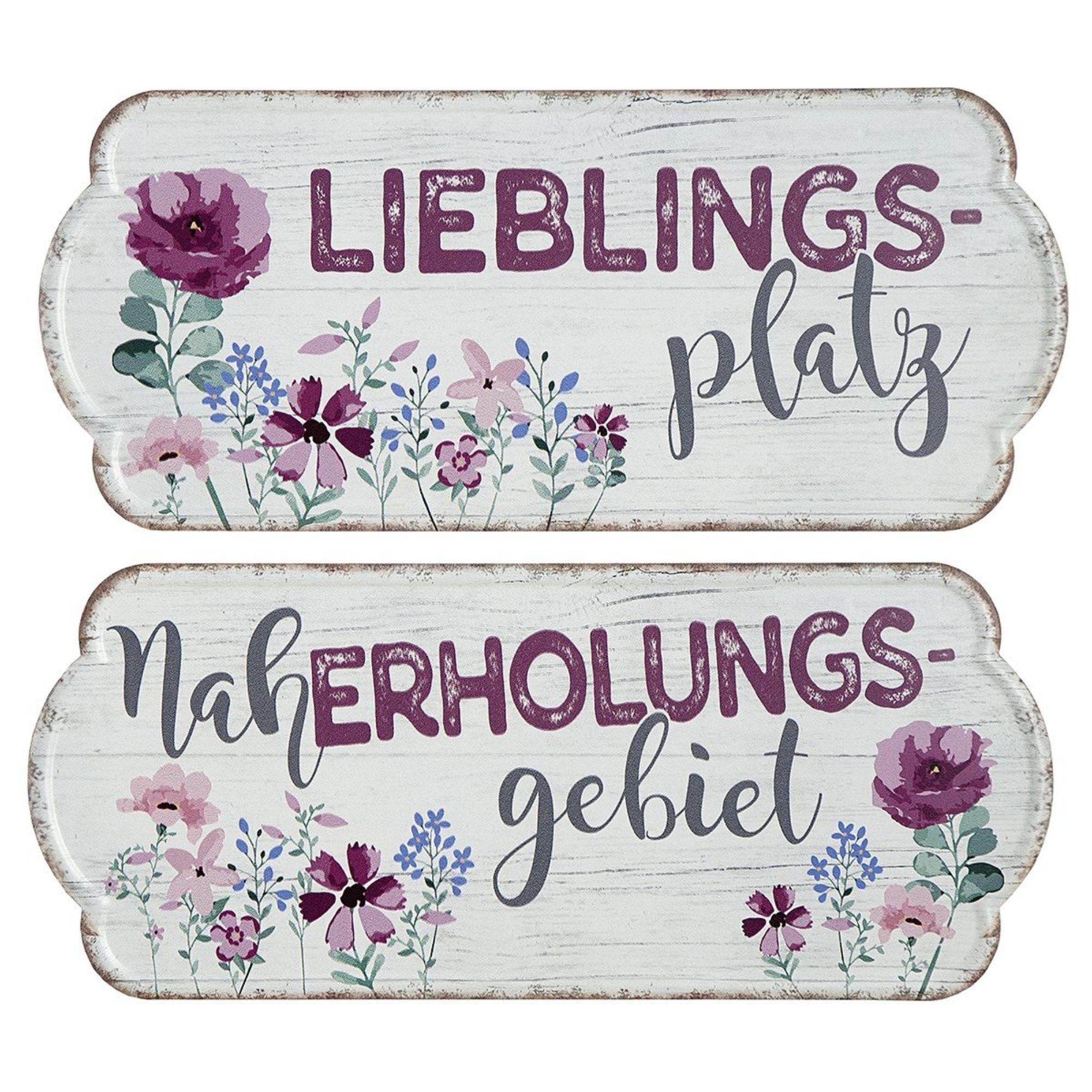 GILDE Wandbild, Garten, 2er Set Garten Metallschilder LIEBLINGSPLATZ und NAHERHOLUNGSGEB