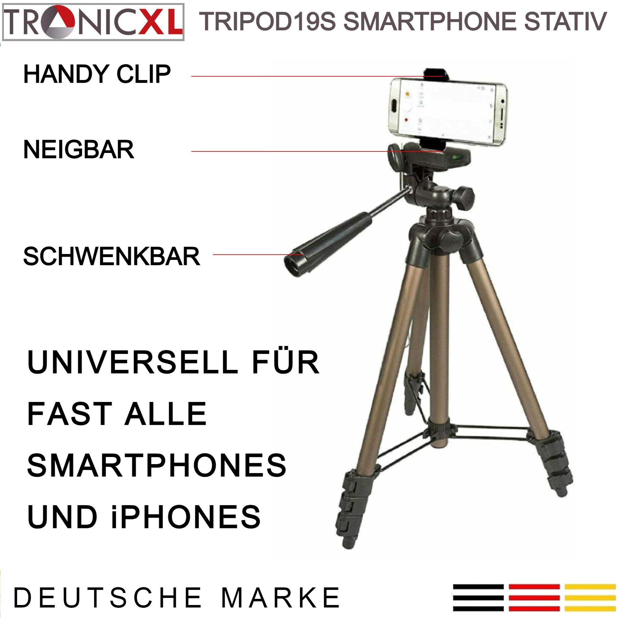 TronicXL Tripod 19S Smartphone Stativ für Sony Xperia 1V 5V 10V 1 5 10 V Handy Ministativ (Höhenverstellbar von 35 - 105 cm)