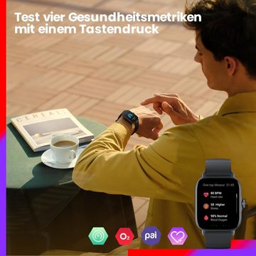 Amazfit Smartwatch (1,75 Zoll, Android iOS), Herzfrequenz, SpO2 und Stresslevel150 GPS-Sportmodi 5 ATM wasserdicht