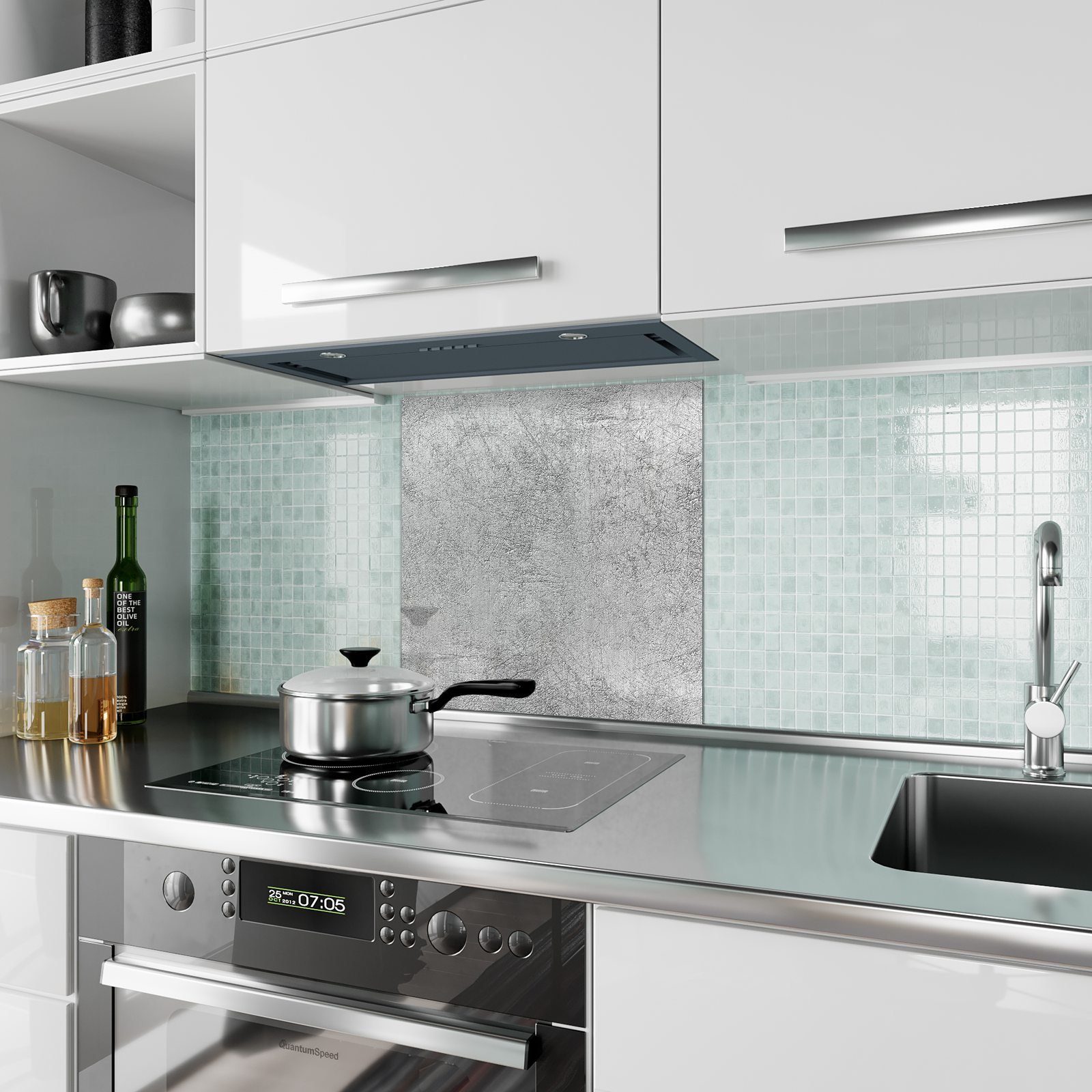 Spritzschutz Primedeco Motiv Silbriges mit Küchenrückwand Küchenrückwand Metall Glas