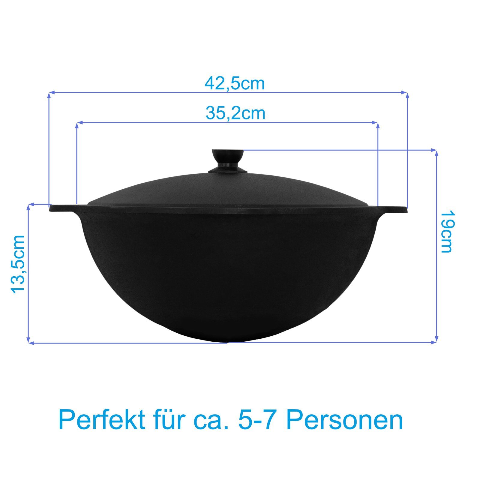 4BIG.fun Grilltopf Wok Gusseisen 8 Untergestell-Wärmebehälter) Kazan Gusseisen Aluminiumdeckel Untergestell, Gusseisen mit (Traditioneller L Kochtopf 