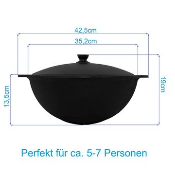 4BIG.fun Grilltopf Gusseisen Kasan 8L rund WOK Kessel Schaumkelle BBQ, Gusseisen (Gusseisener Kasan mit Deckel)