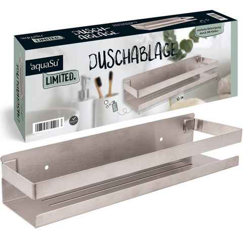 aquaSu Duschablage Limited, 1-tlg., Chrom, Edelstahl, zur Klebe- oder Schraubmontage, 30 x 10 cm, 870498