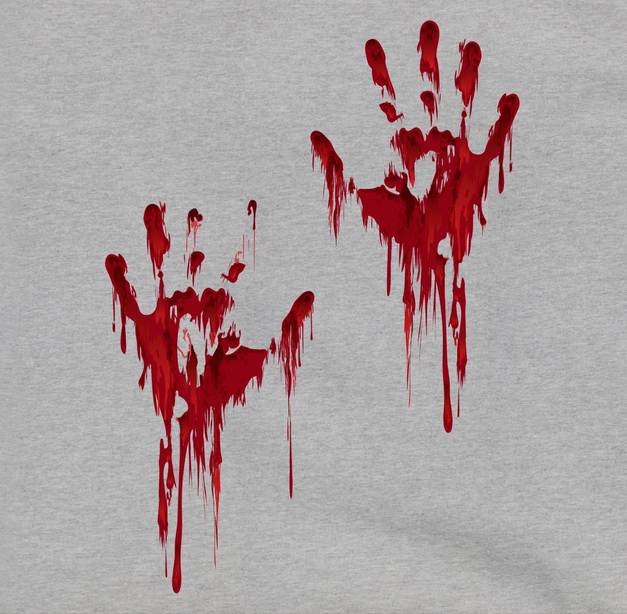 Shirtracer Sweatshirt Halloween Kostüme 3 Blutiges H Blutspritzer meliert Hände Grau Kinder Blutverschmiert Blutige für Blut Handabdruck