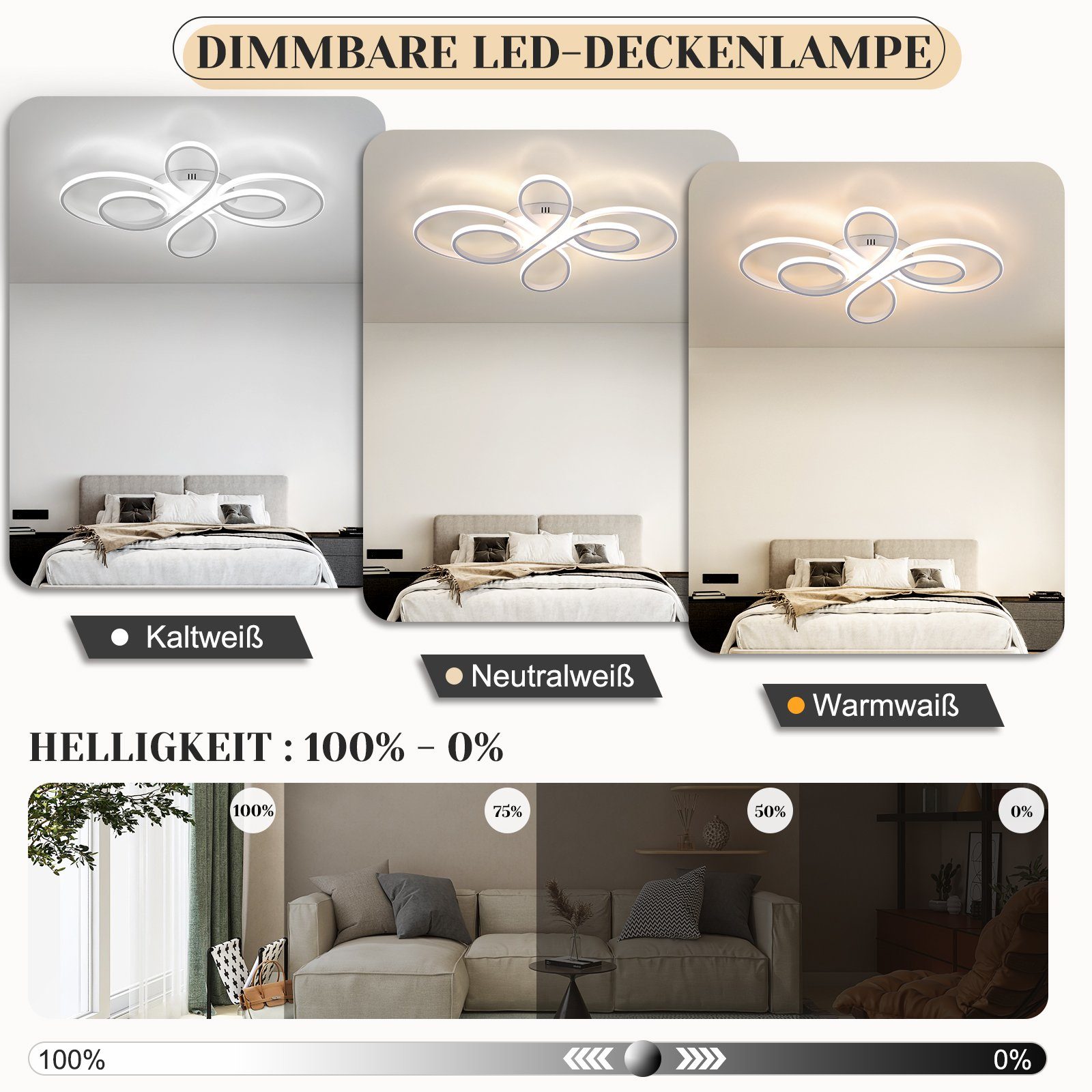 Nettlife LED Deckenleuchte Schwarz Dimmbar Wohnzimmer 65W Modern 40/66/80/1 günstig online kaufen