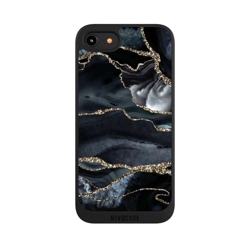 NIVOCASE Handyhülle Glitzer Look Marmor Trends Dark marble gold Glitter look, Apple iPhone 7 Handyhülle Hülle NIVOpure Case Schwarz