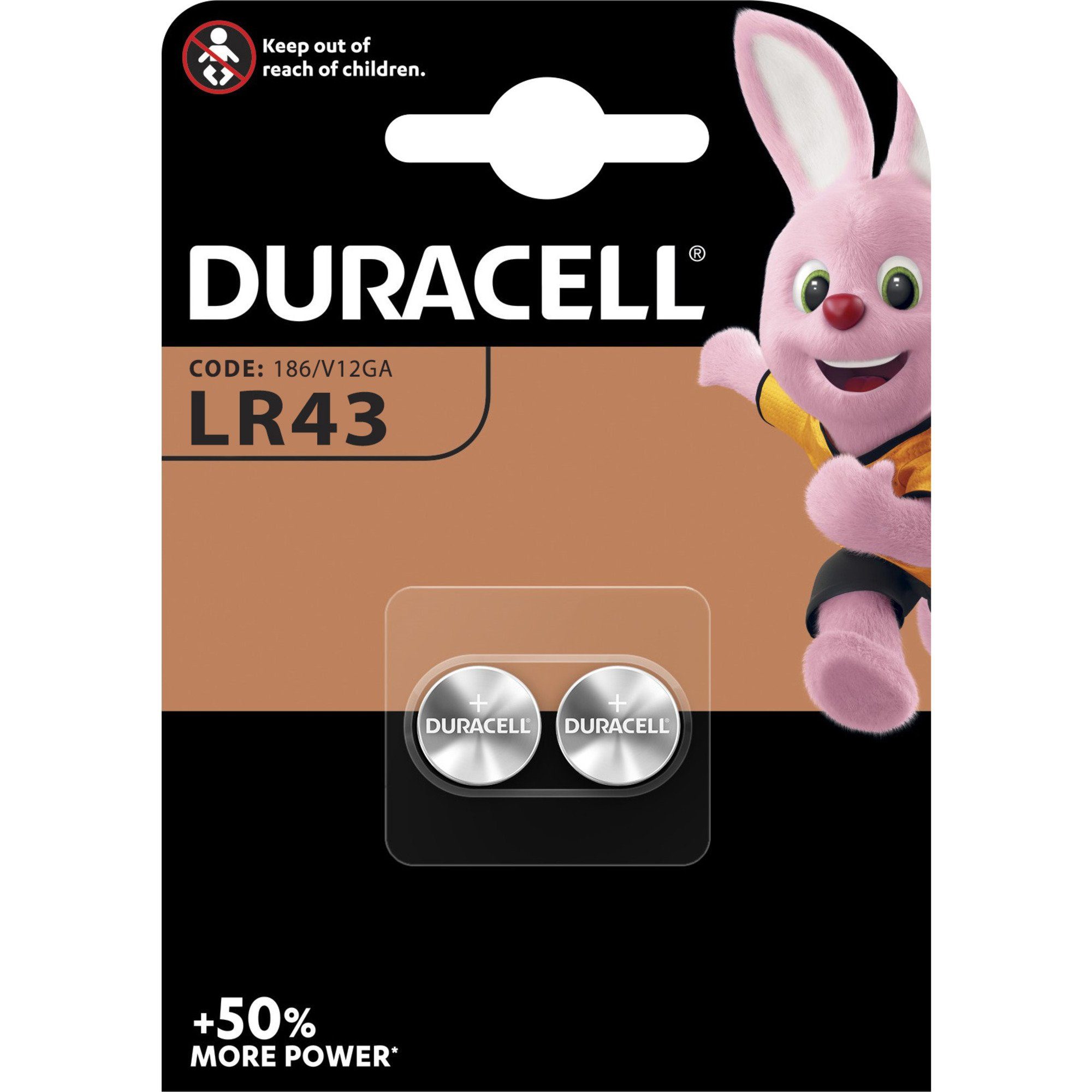 Duracell LR43 Batterie, (2 Stück, LR43) Batterie